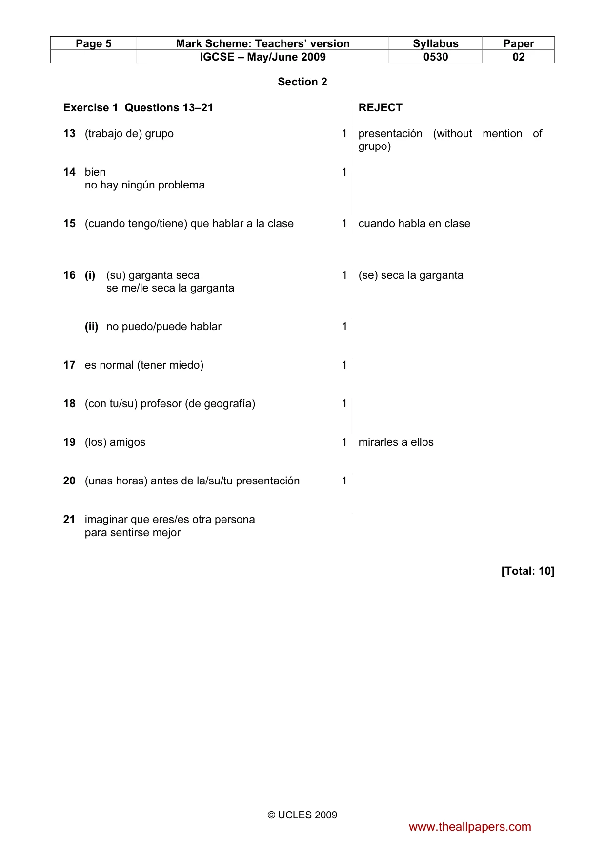 Mark scheme, page 5 of 9
