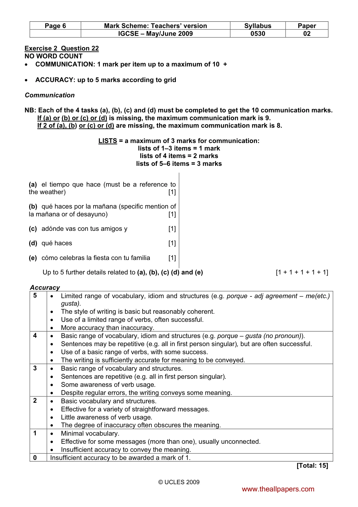 Mark scheme, page 6 of 9