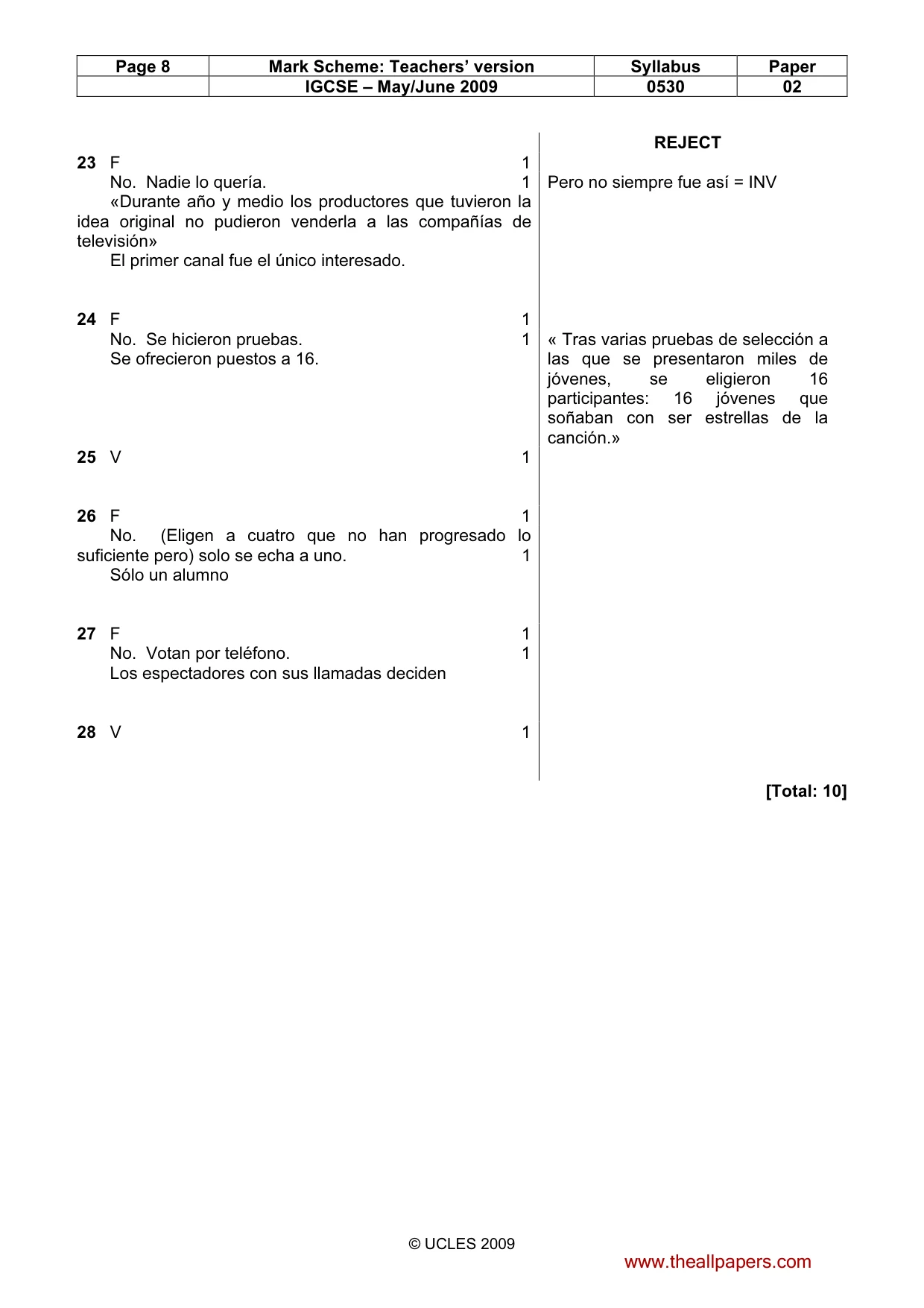 Mark scheme, page 8 of 9