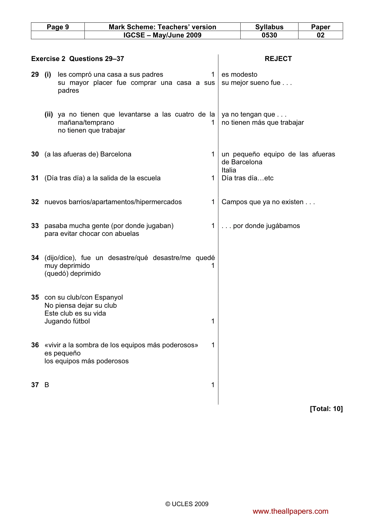 Mark scheme, page 9 of 9