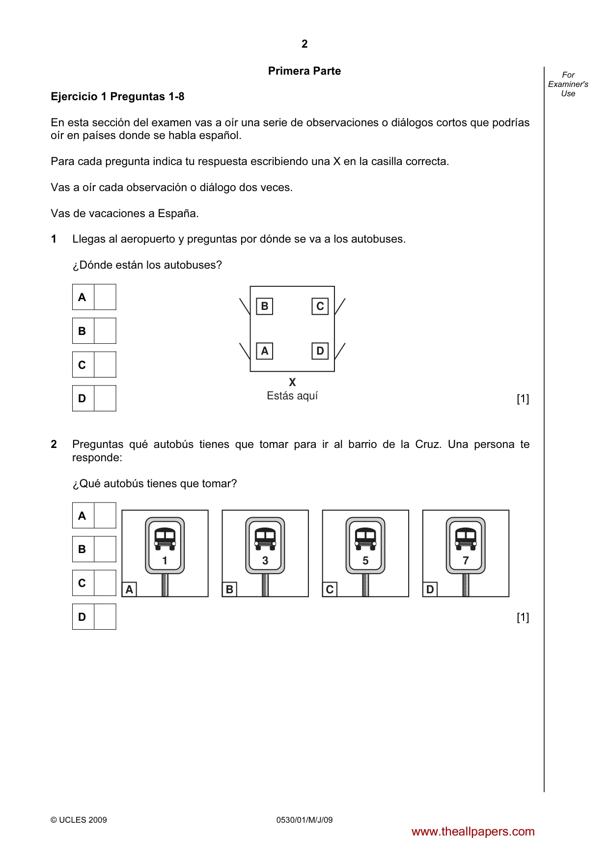Cambridge IGCSE Spanish - Foreign Language 0530 2009 May/June Paper 1 · Variant 1 question paper, page 2 of 12
