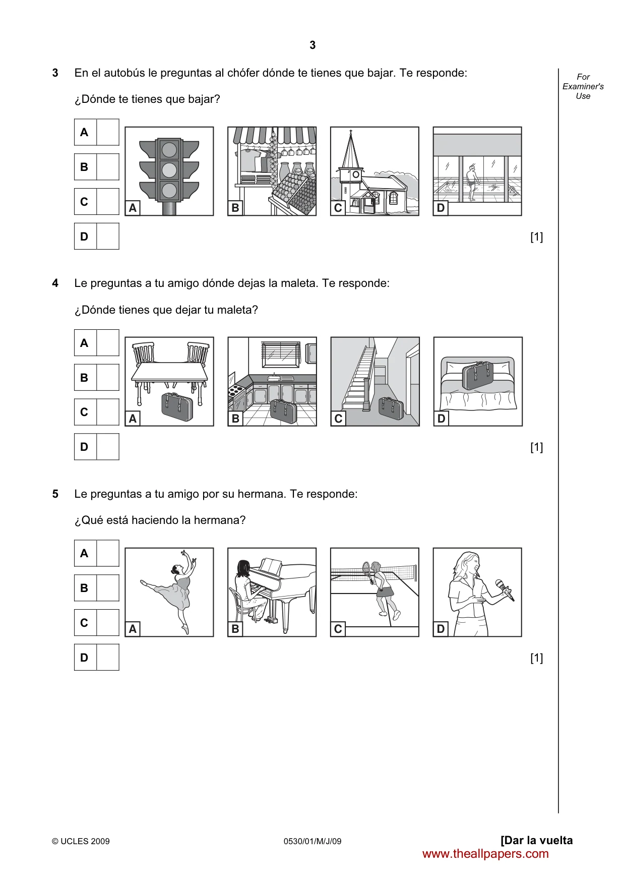 Cambridge IGCSE Spanish - Foreign Language 0530 2009 May/June Paper 1 · Variant 1 question paper, page 3 of 12