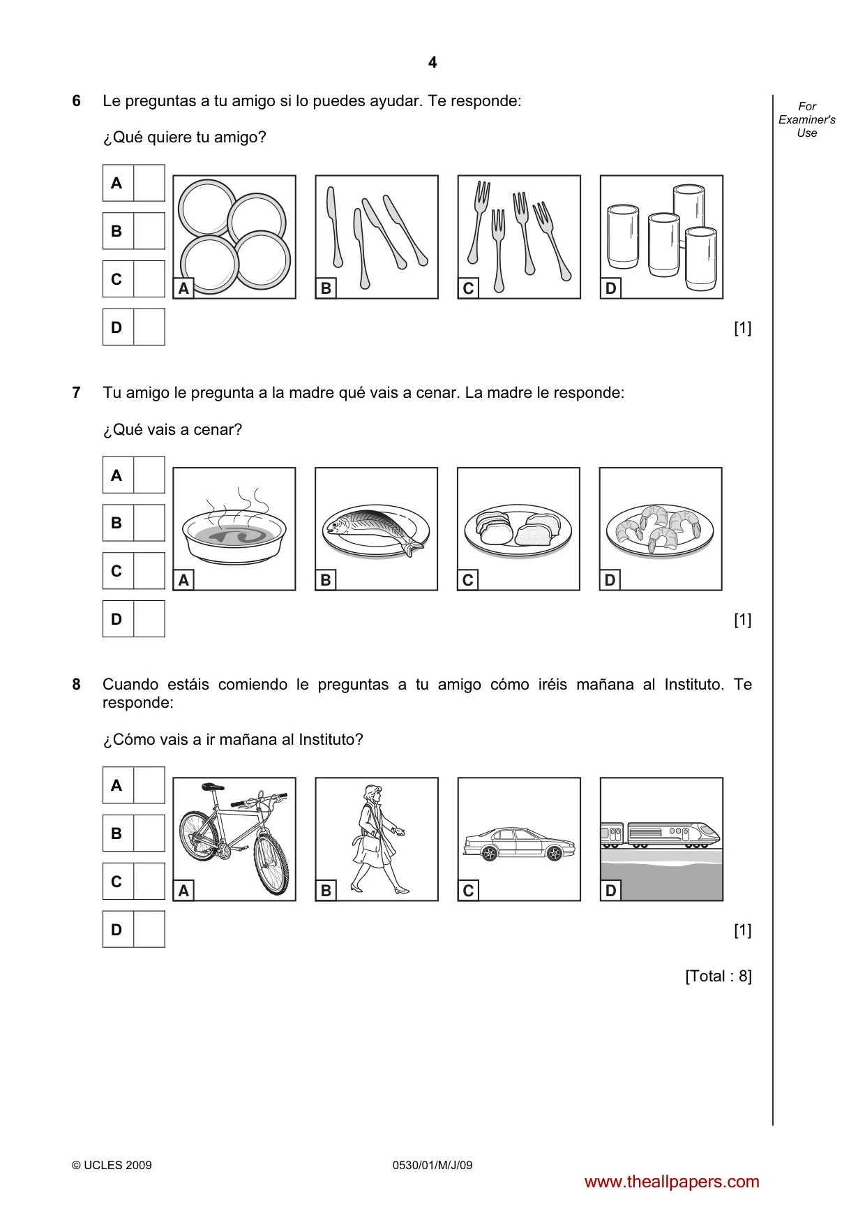 Cambridge IGCSE Spanish - Foreign Language 0530 2009 May/June Paper 1 · Variant 1 question paper, page 4 of 12