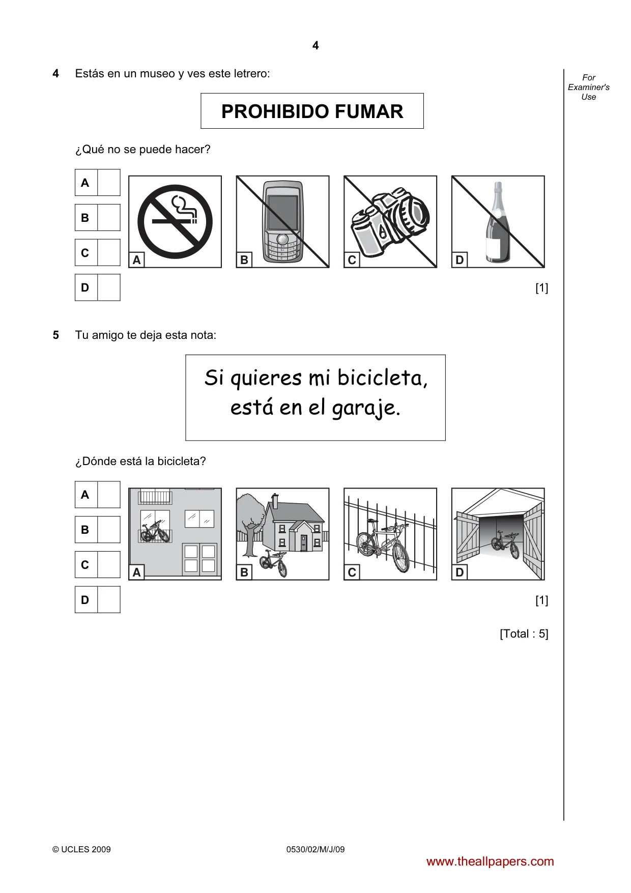 Cambridge IGCSE Spanish - Foreign Language 0530 2009 May/June Paper 2 · Variant 1 question paper, page 4 of 16