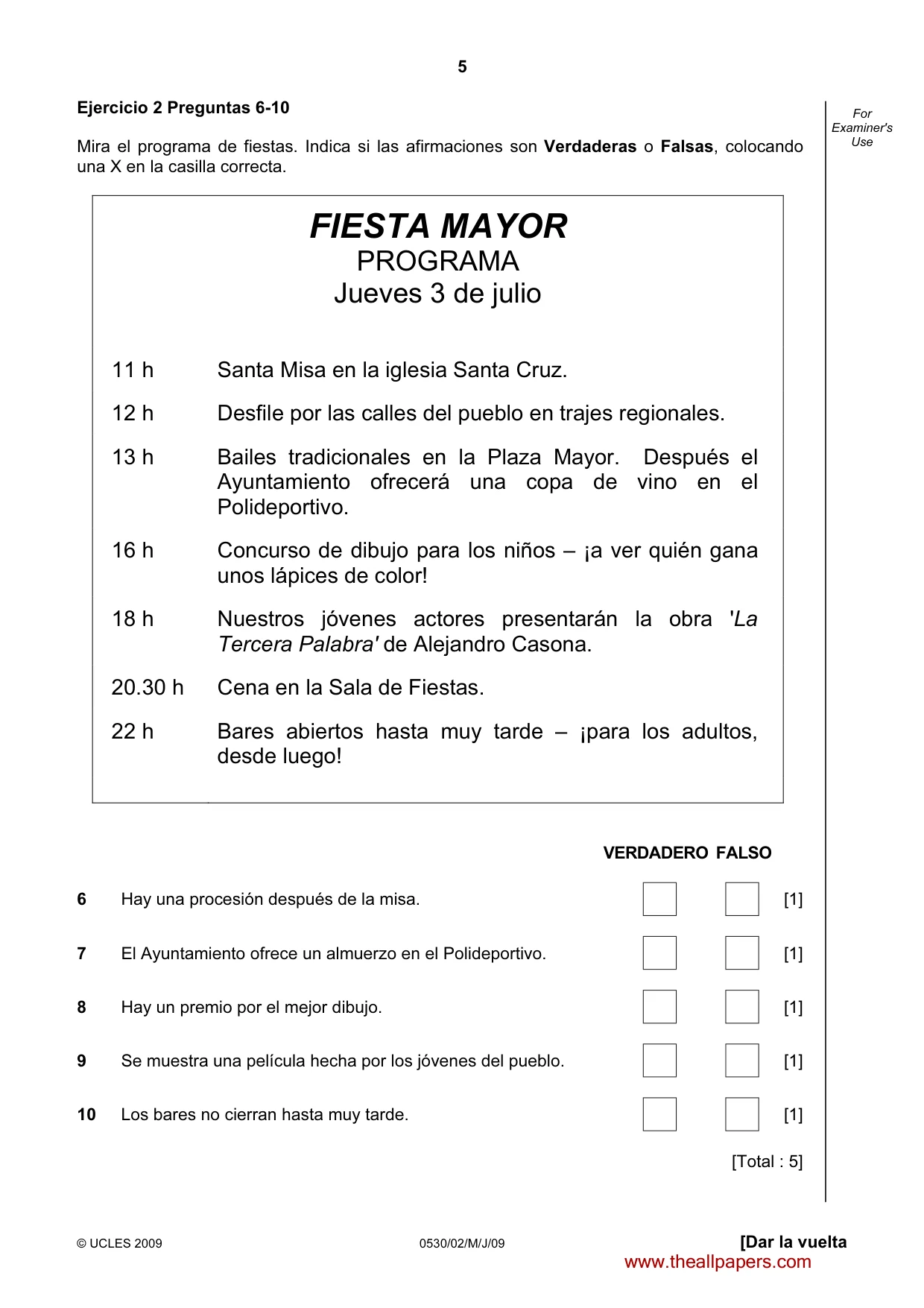 Cambridge IGCSE Spanish - Foreign Language 0530 2009 May/June Paper 2 · Variant 1 question paper, page 5 of 16