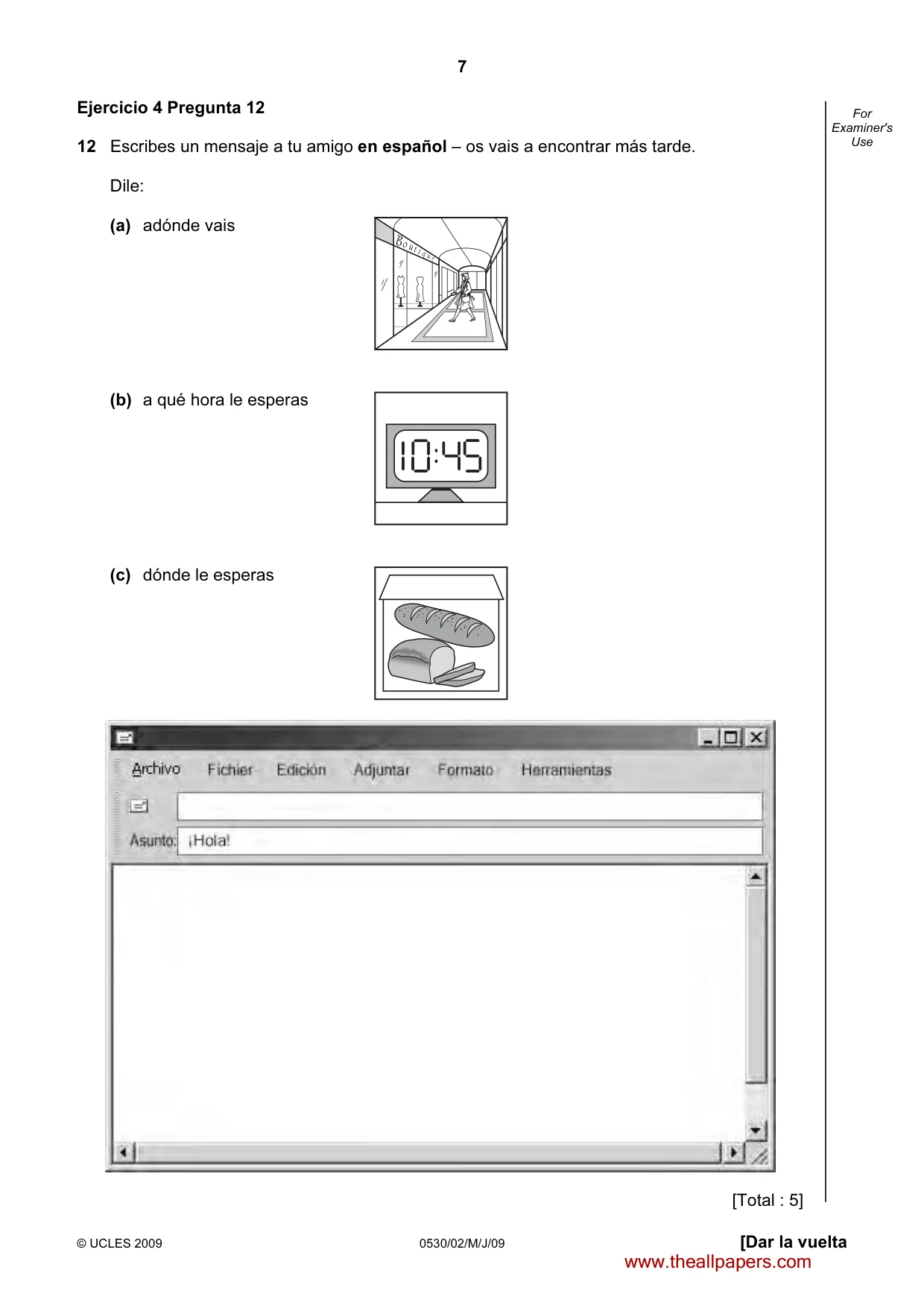 Cambridge IGCSE Spanish - Foreign Language 0530 2009 May/June Paper 2 · Variant 1 question paper, page 7 of 16