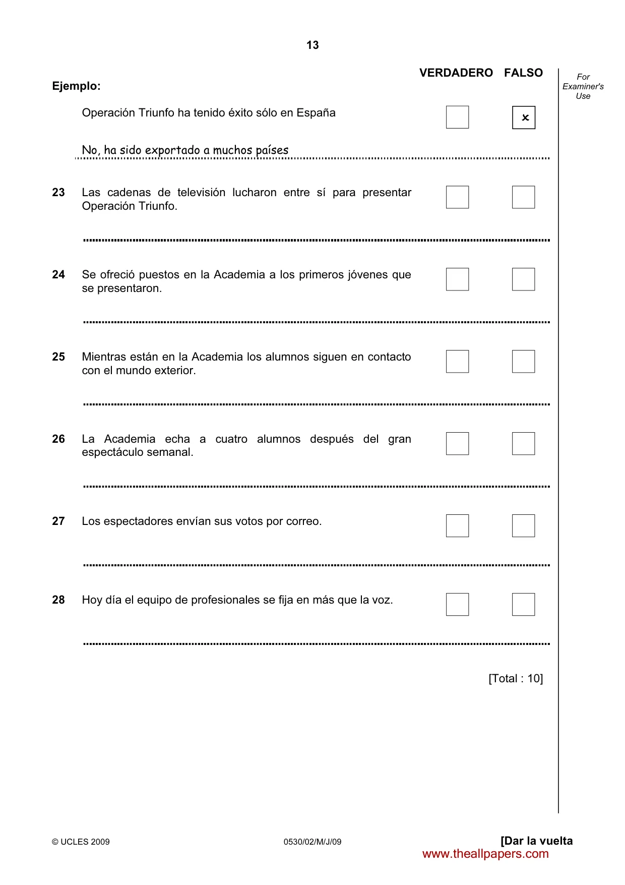 Cambridge IGCSE Spanish - Foreign Language 0530 2009 May/June Paper 2 · Variant 1 question paper, page 13 of 16