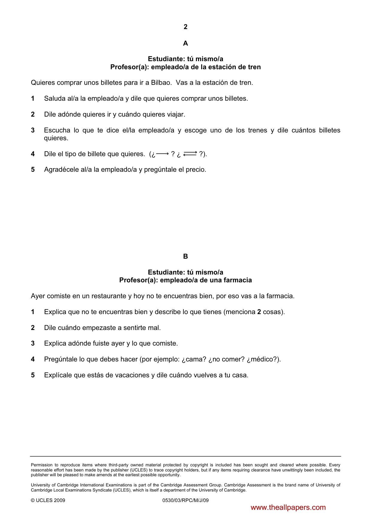 Cambridge IGCSE Spanish - Foreign Language 0530 2009 May/June Paper 3 · Variant 1 question paper, page 2 of 18