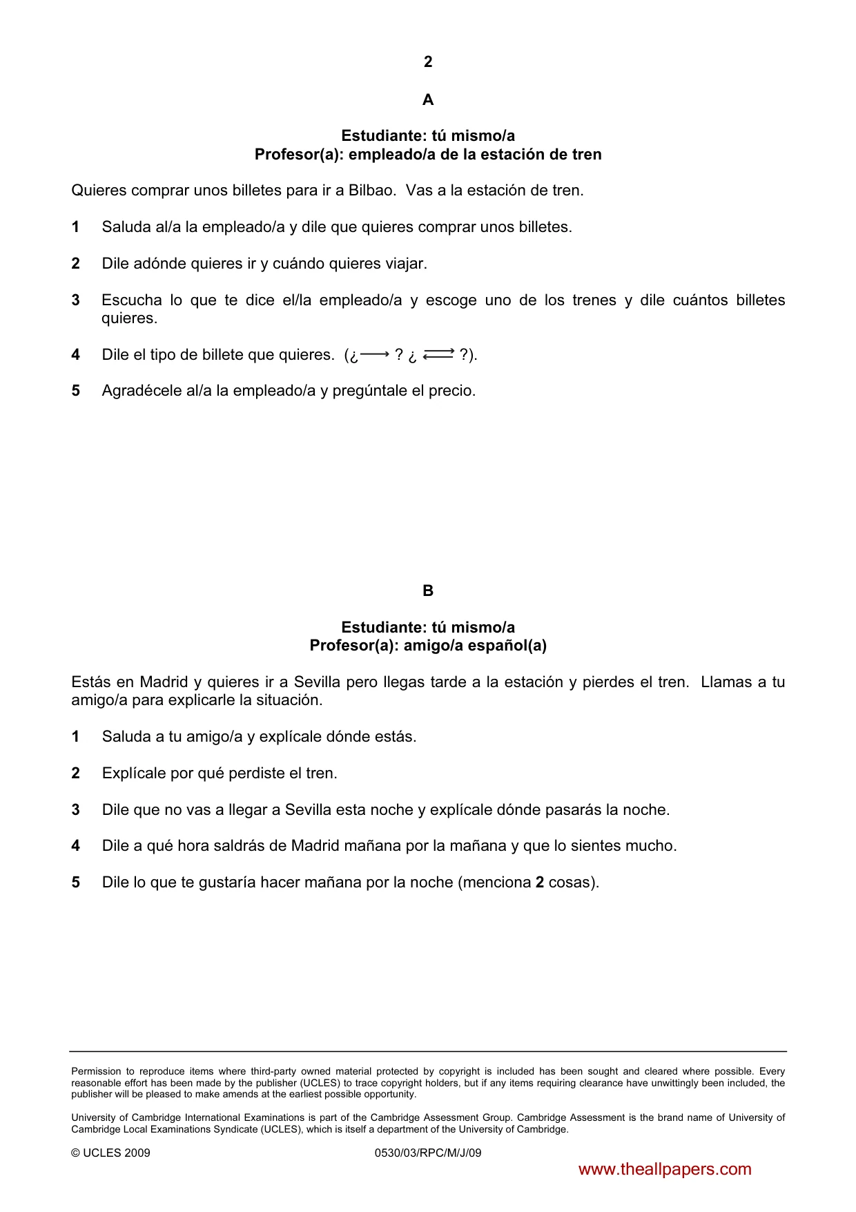Cambridge IGCSE Spanish - Foreign Language 0530 2009 May/June Paper 3 · Variant 1 question paper, page 4 of 18