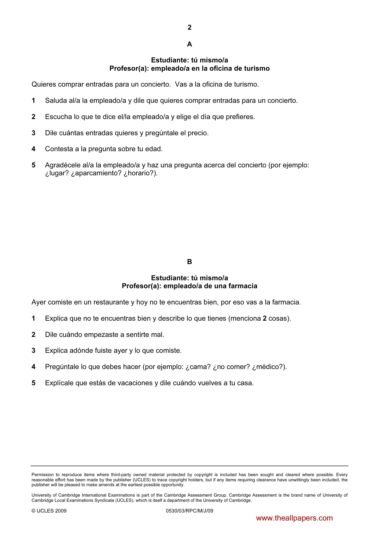 Cambridge IGCSE Spanish - Foreign Language 0530 2009 May/June Paper 3 · Variant 1 question paper, page 8 of 18