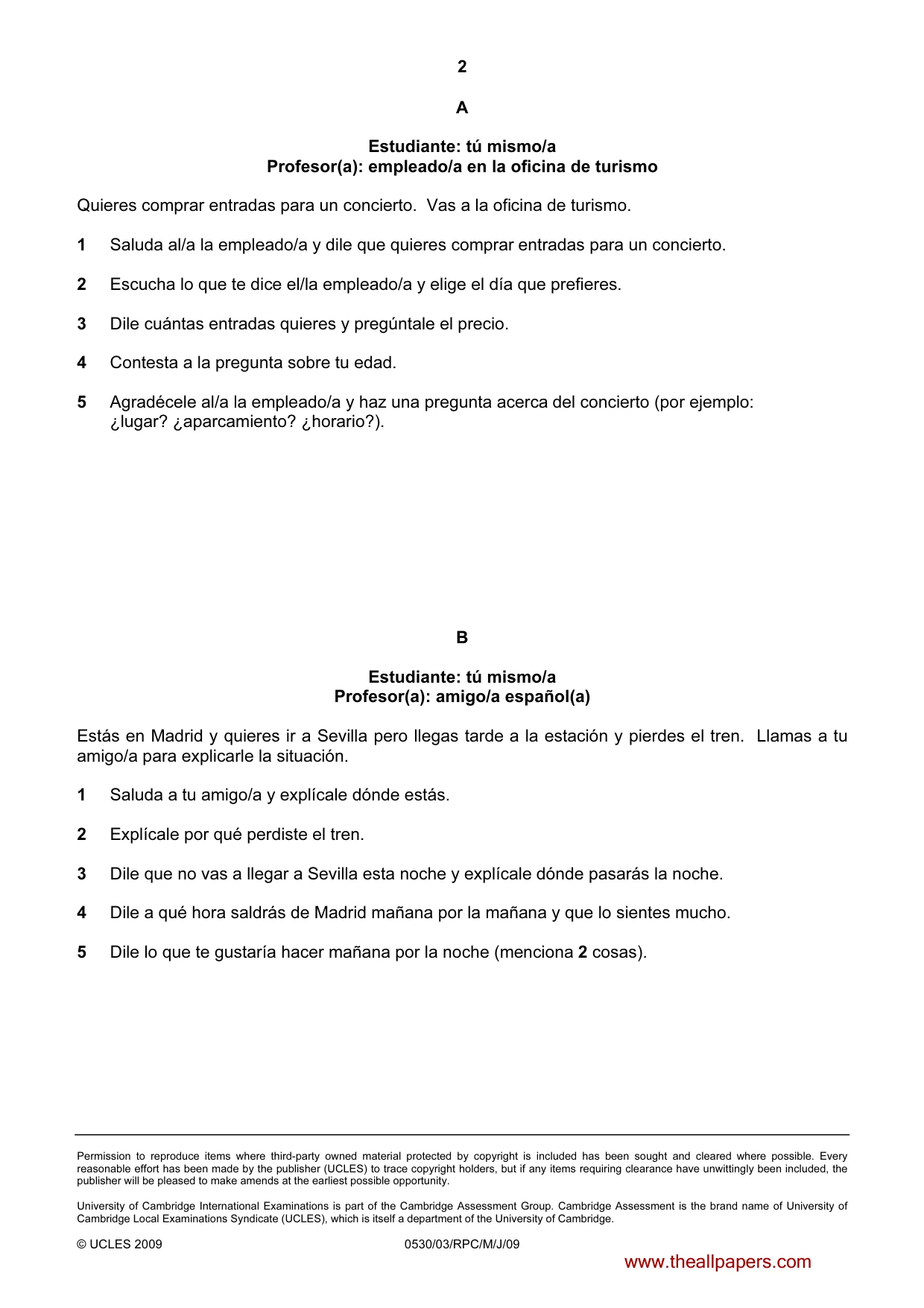 Cambridge IGCSE Spanish - Foreign Language 0530 2009 May/June Paper 3 · Variant 1 question paper, page 10 of 18
