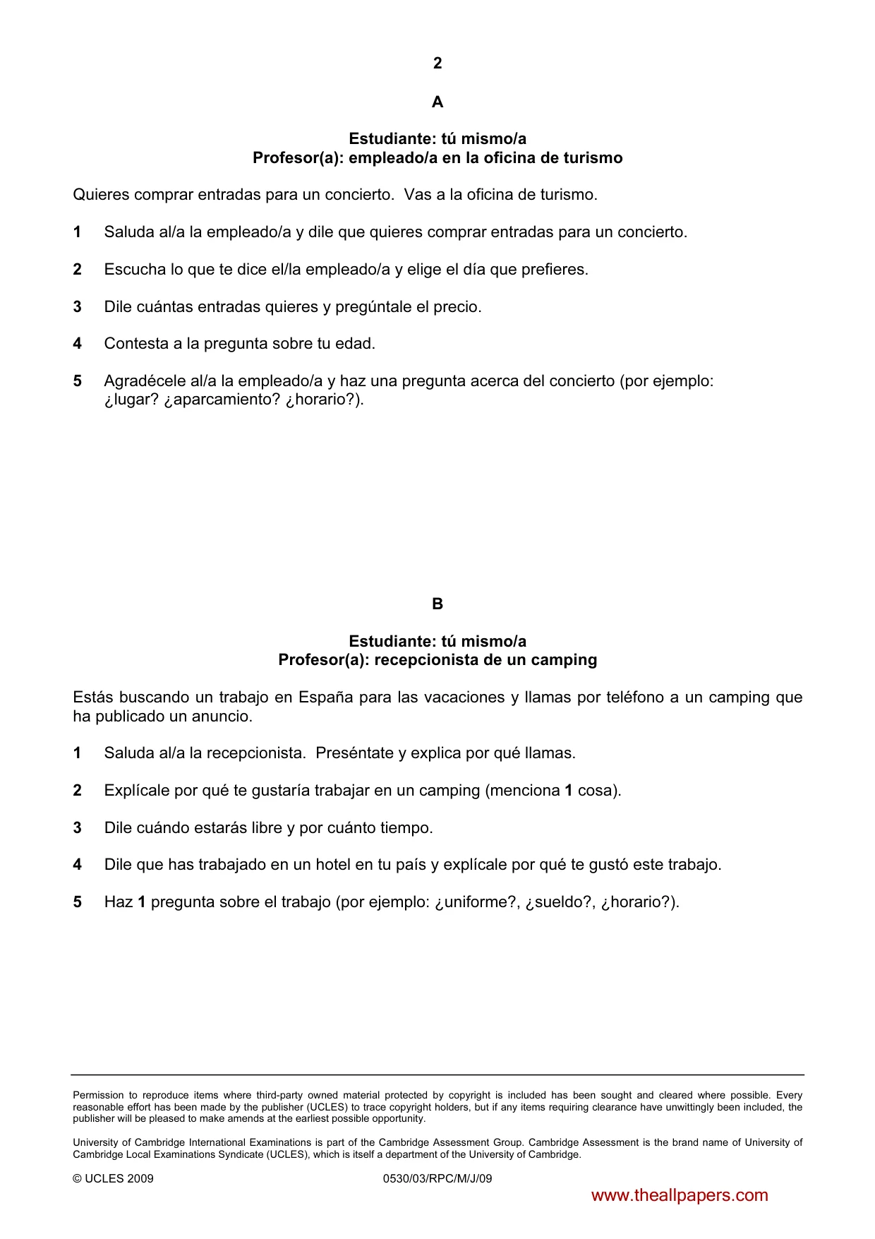 Cambridge IGCSE Spanish - Foreign Language 0530 2009 May/June Paper 3 · Variant 1 question paper, page 12 of 18