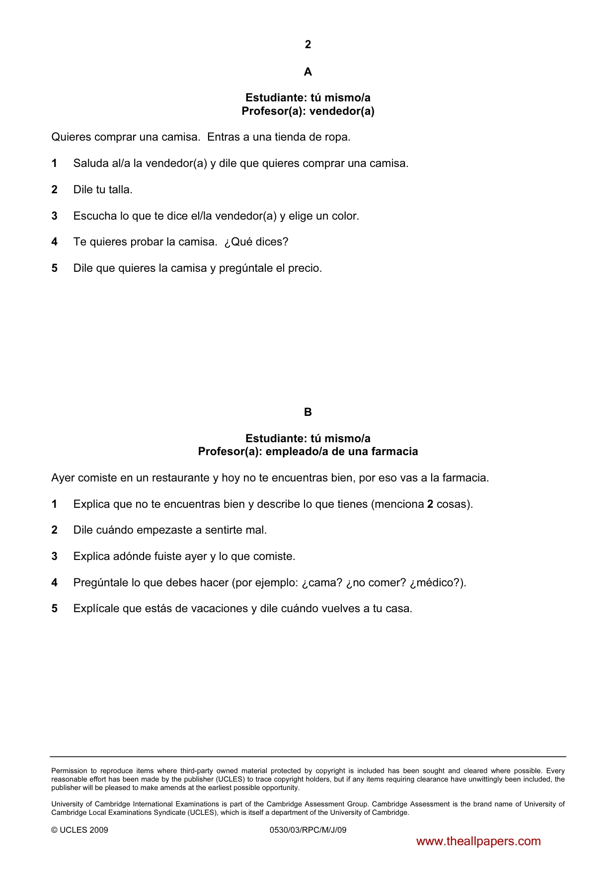Cambridge IGCSE Spanish - Foreign Language 0530 2009 May/June Paper 3 · Variant 1 question paper, page 14 of 18