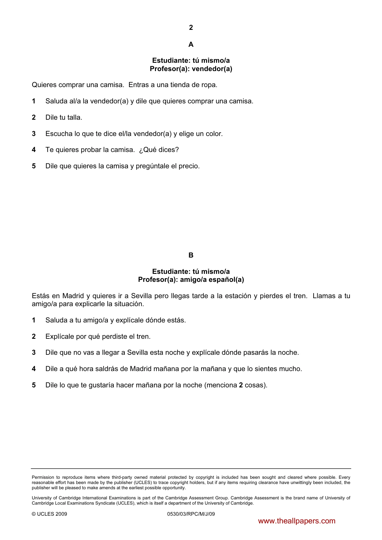 Cambridge IGCSE Spanish - Foreign Language 0530 2009 May/June Paper 3 · Variant 1 question paper, page 16 of 18