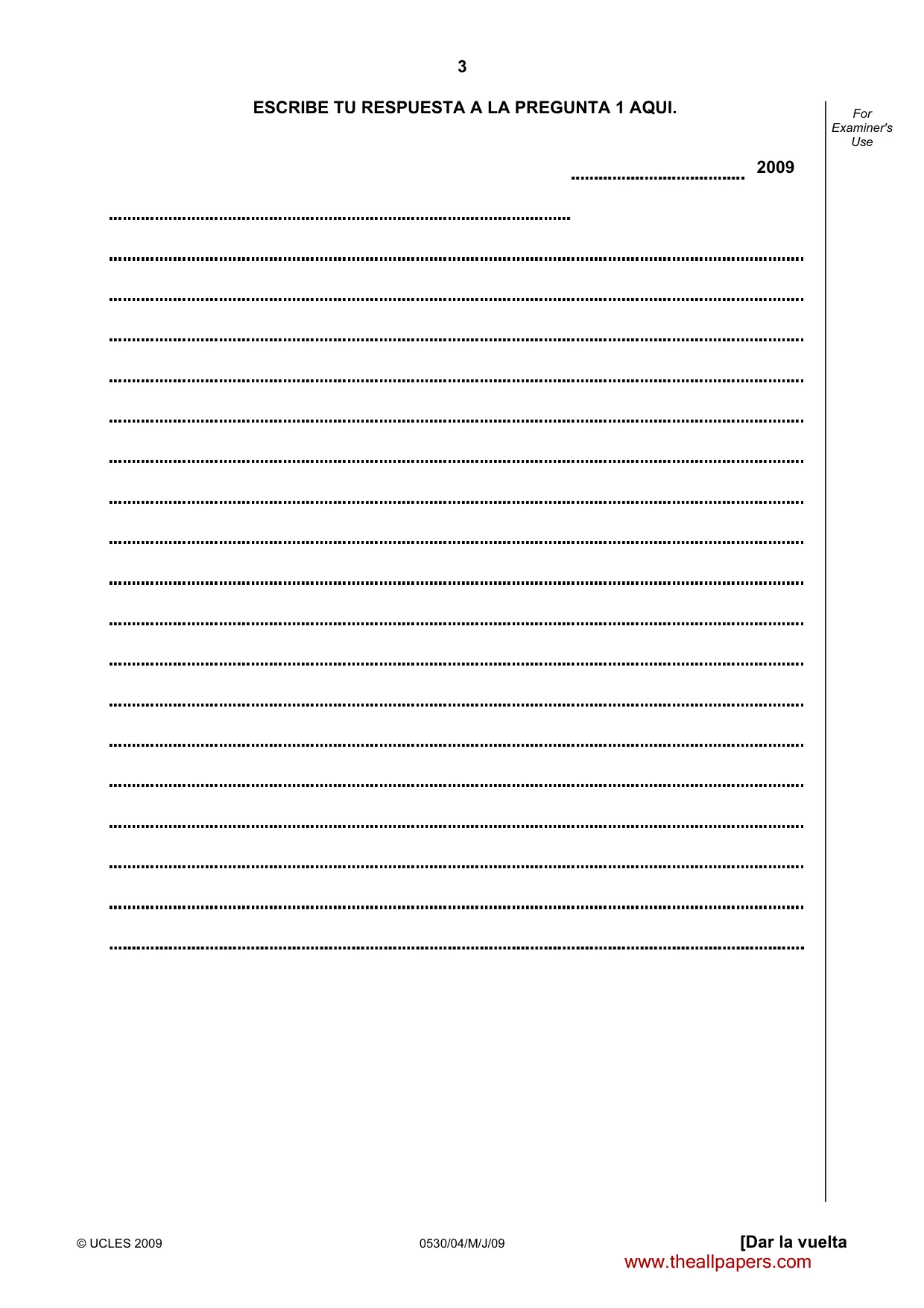 Cambridge IGCSE Spanish - Foreign Language 0530 2009 May/June Paper 4 · Variant 1 question paper, page 3 of 4