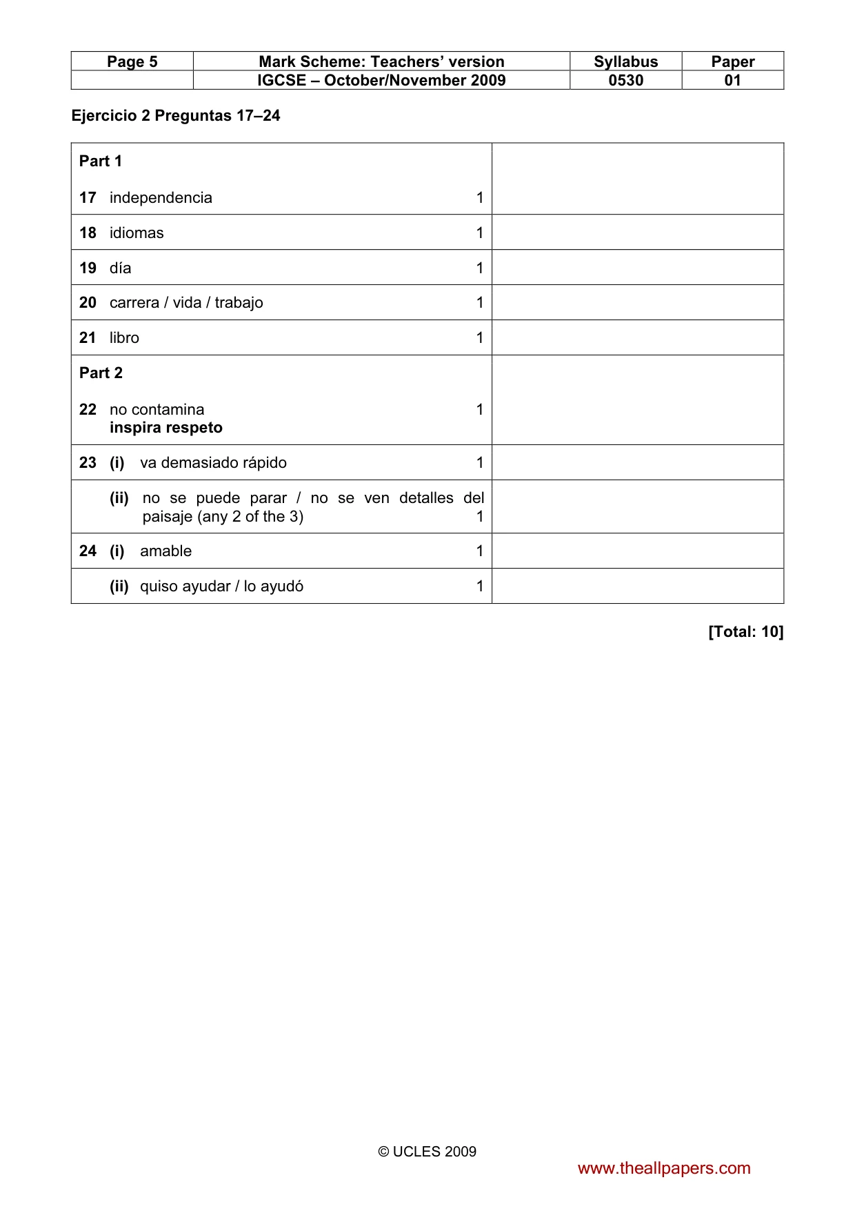 Mark scheme, page 5 of 7