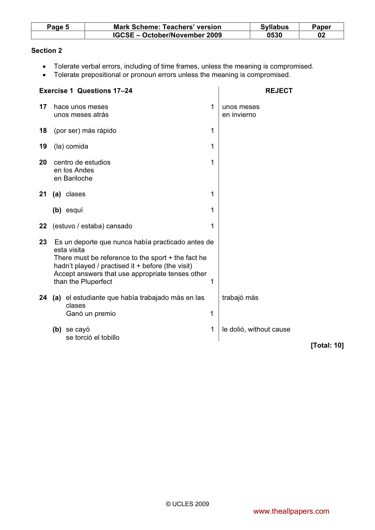 Mark scheme, page 5 of 10