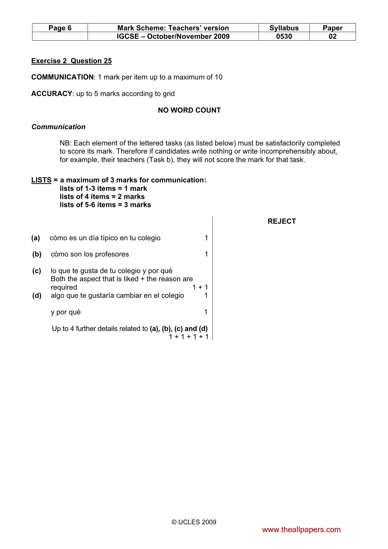 Mark scheme, page 6 of 10