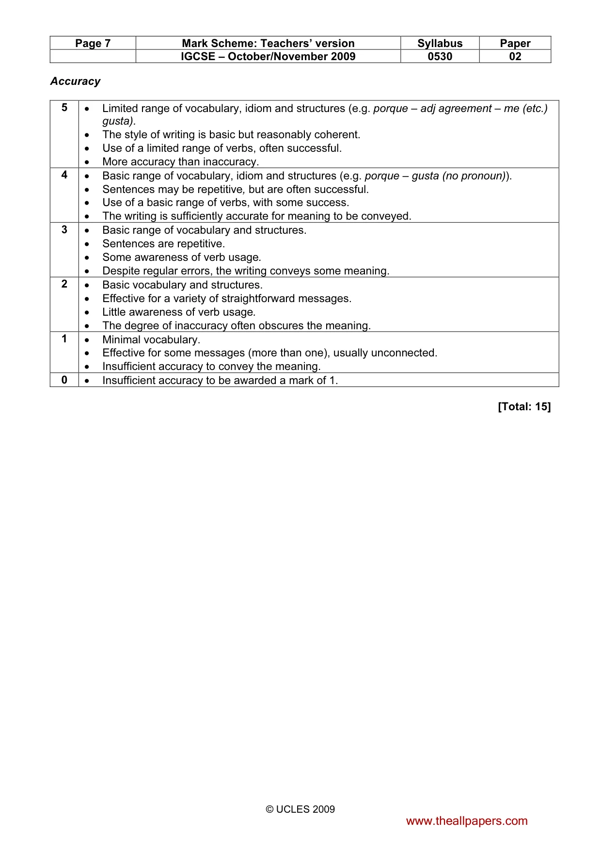 Mark scheme, page 7 of 10