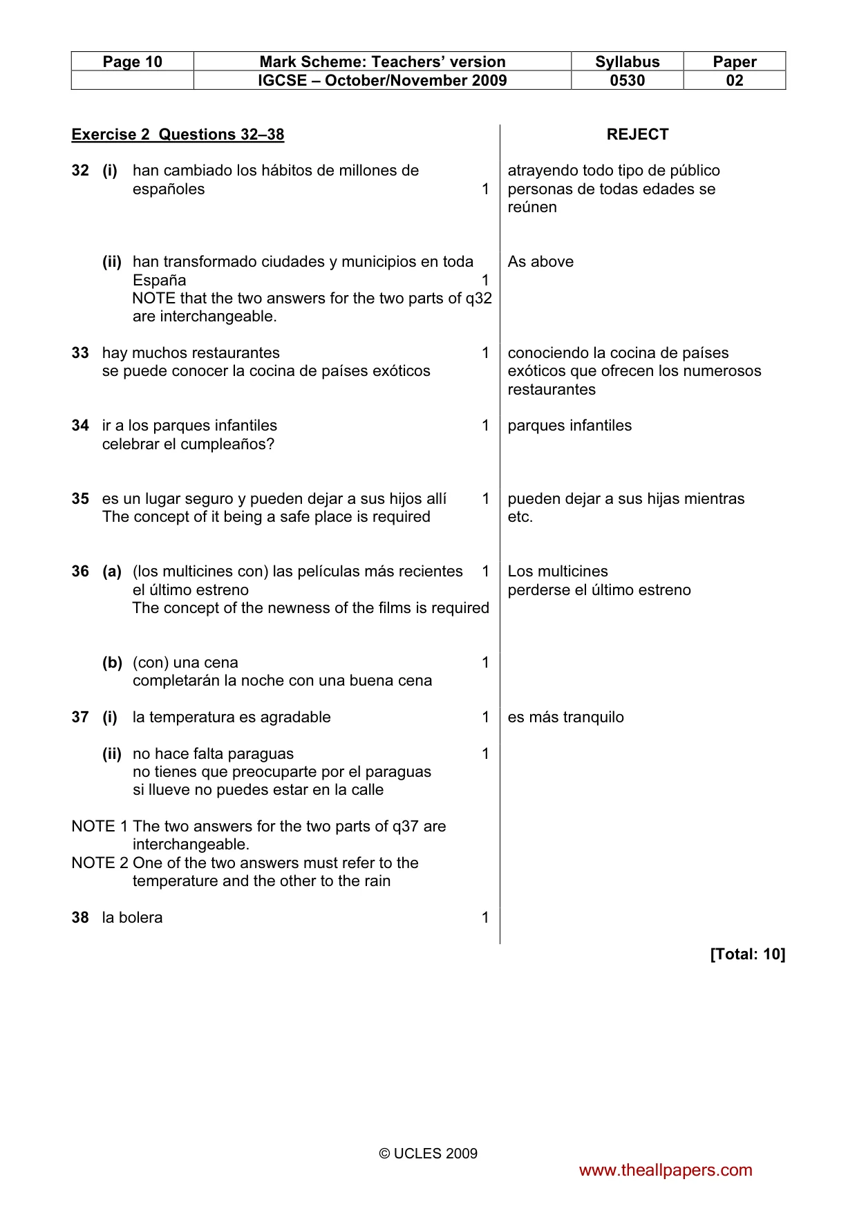 Mark scheme, page 10 of 10