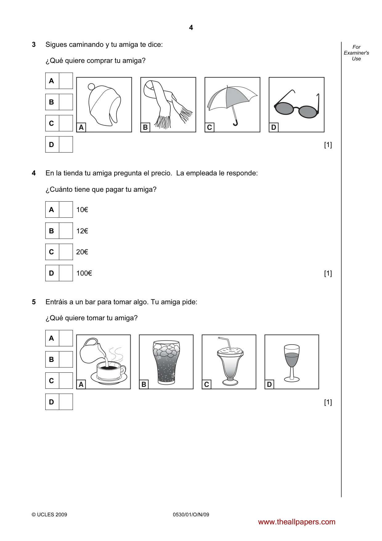 Cambridge IGCSE Spanish - Foreign Language 0530 2009 Oct/Nov Paper 1 · Variant 1 question paper, page 4 of 12