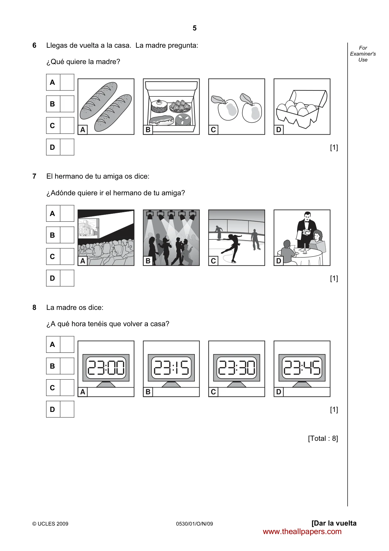 Cambridge IGCSE Spanish - Foreign Language 0530 2009 Oct/Nov Paper 1 · Variant 1 question paper, page 5 of 12