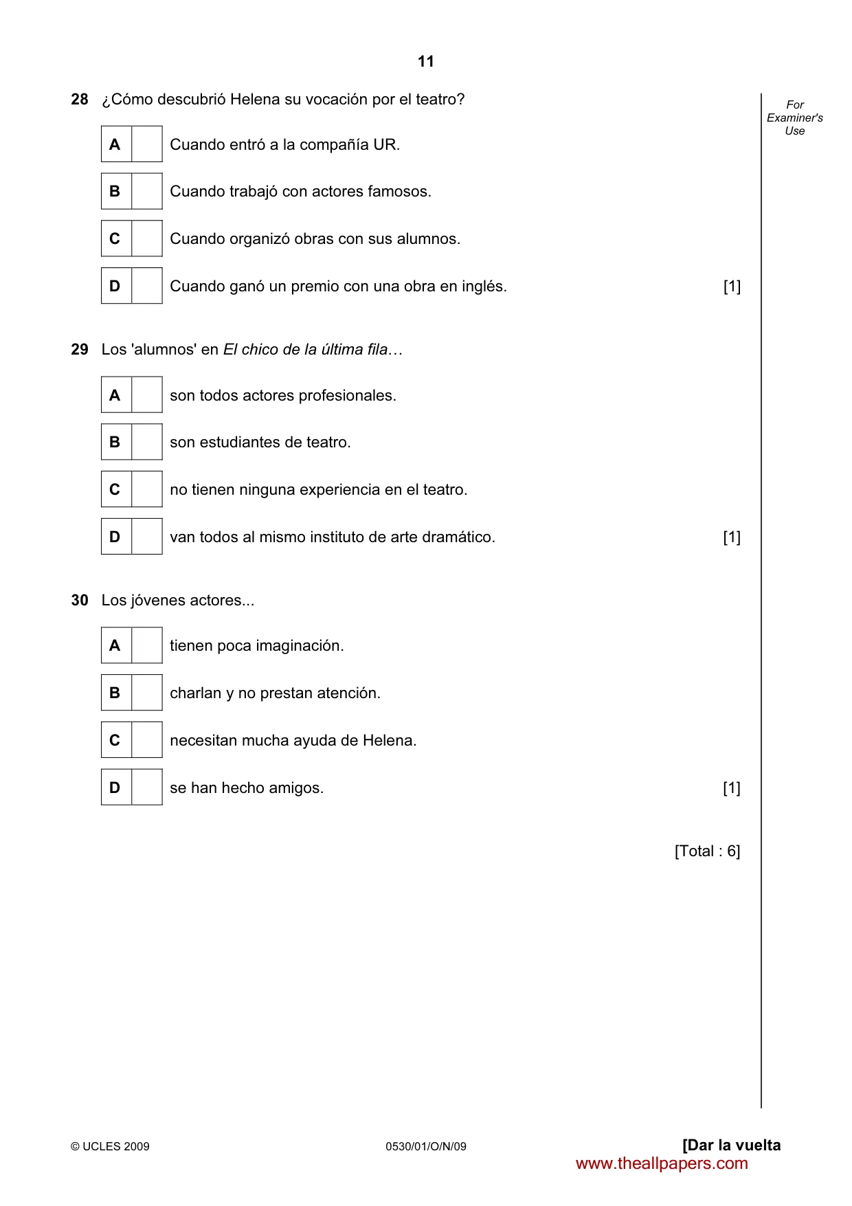 Cambridge IGCSE Spanish - Foreign Language 0530 2009 Oct/Nov Paper 1 · Variant 1 question paper, page 11 of 12