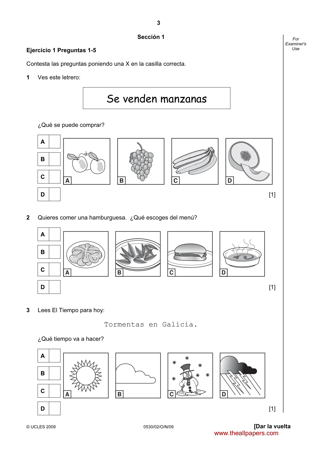 Cambridge IGCSE Spanish - Foreign Language 0530 2009 Oct/Nov Paper 2 · Variant 1 question paper, page 3 of 16