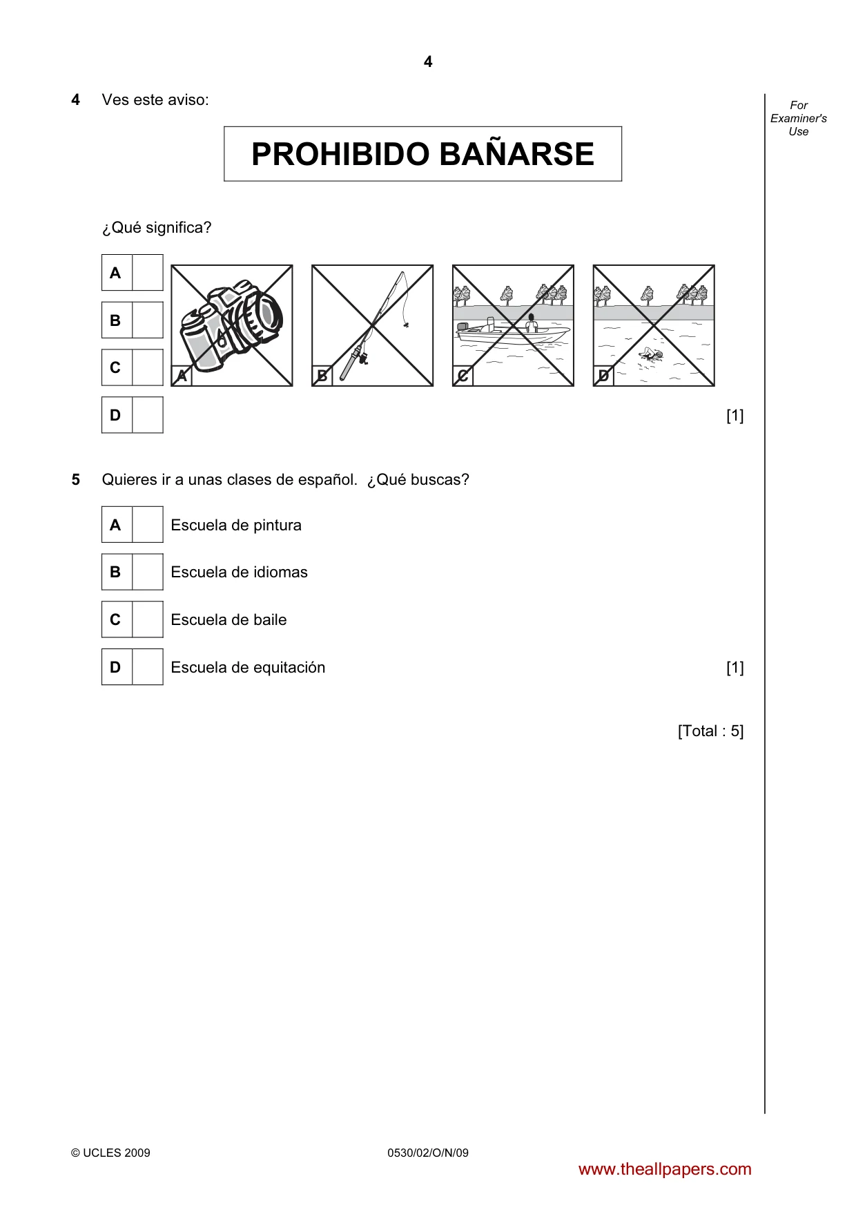 Cambridge IGCSE Spanish - Foreign Language 0530 2009 Oct/Nov Paper 2 · Variant 1 question paper, page 4 of 16
