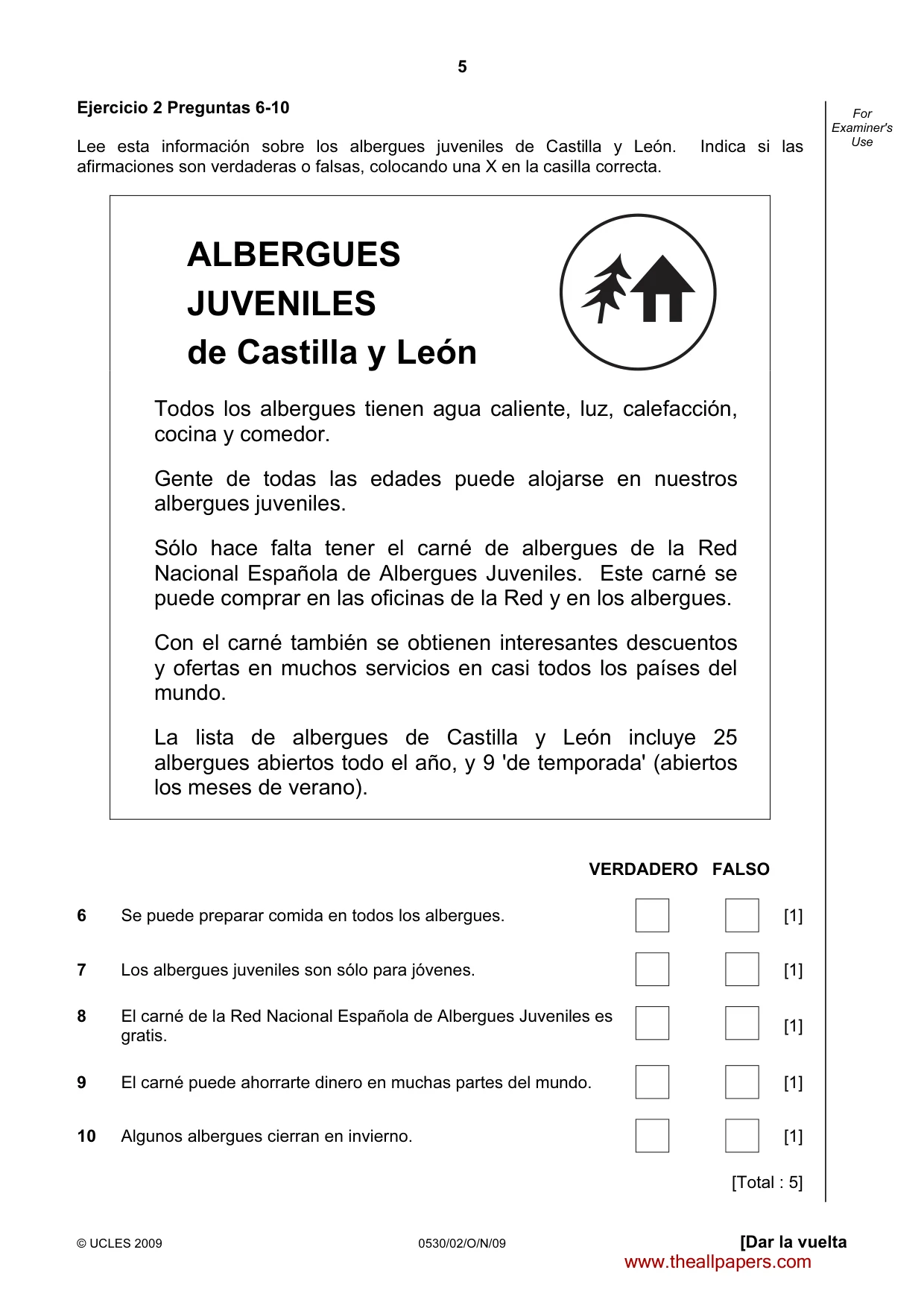 Cambridge IGCSE Spanish - Foreign Language 0530 2009 Oct/Nov Paper 2 · Variant 1 question paper, page 5 of 16