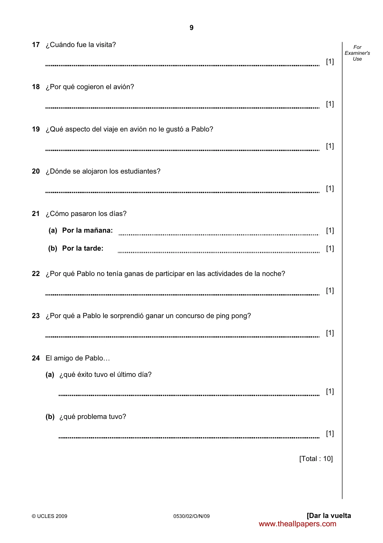 Cambridge IGCSE Spanish - Foreign Language 0530 2009 Oct/Nov Paper 2 · Variant 1 question paper, page 9 of 16