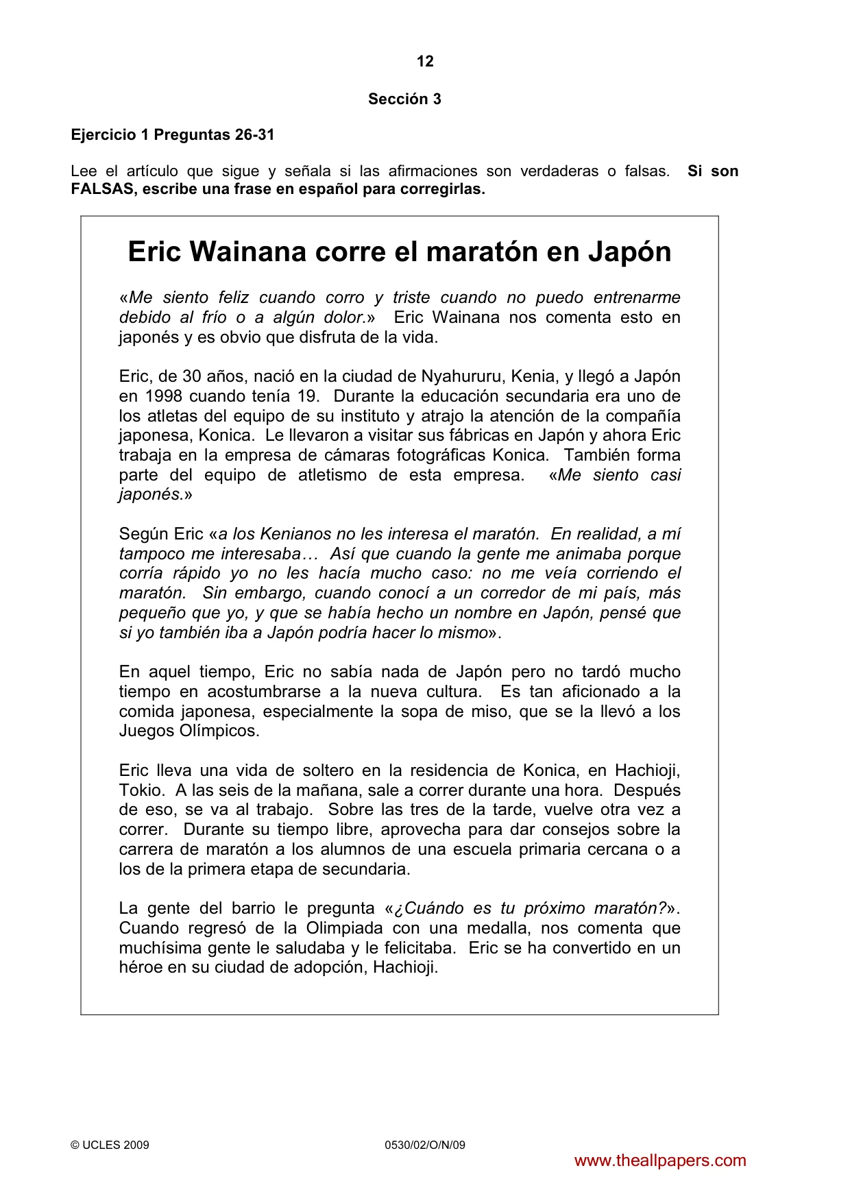 Cambridge IGCSE Spanish - Foreign Language 0530 2009 Oct/Nov Paper 2 · Variant 1 question paper, page 12 of 16