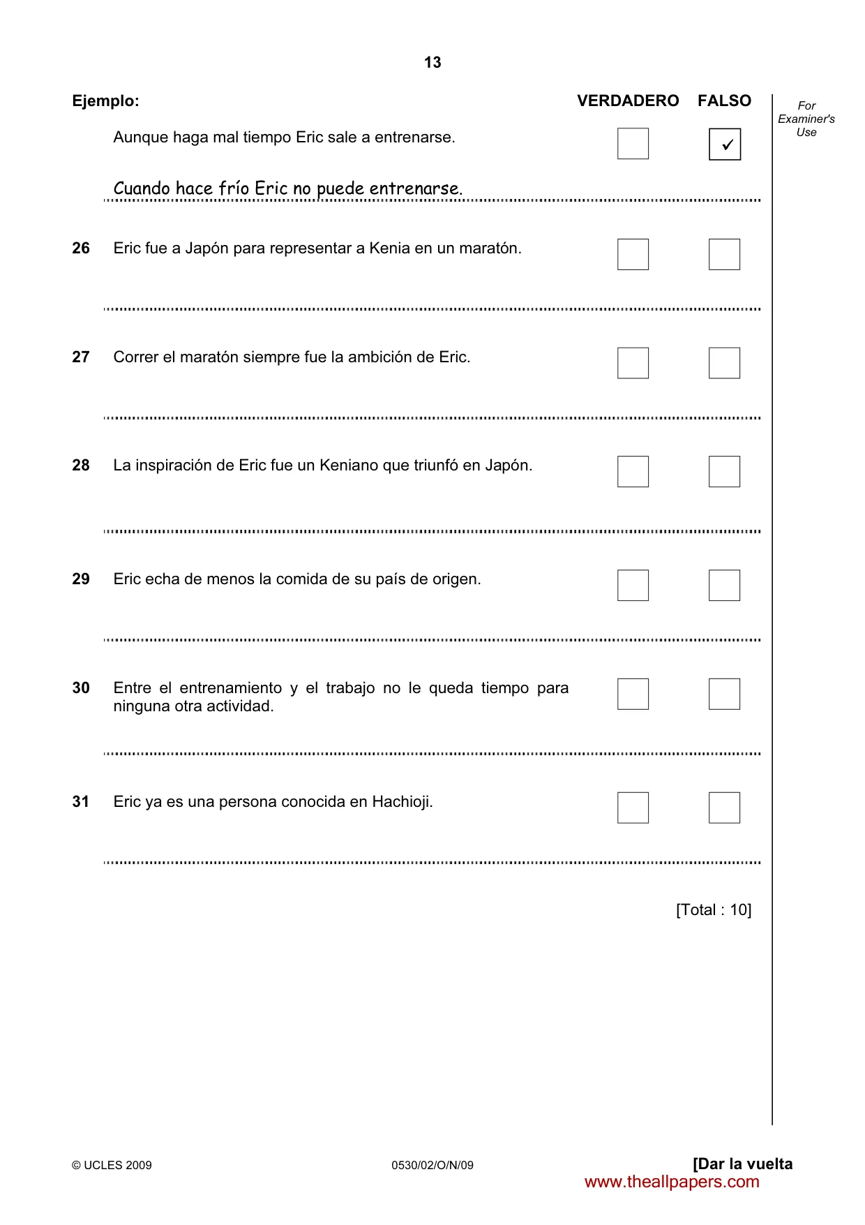 Cambridge IGCSE Spanish - Foreign Language 0530 2009 Oct/Nov Paper 2 · Variant 1 question paper, page 13 of 16