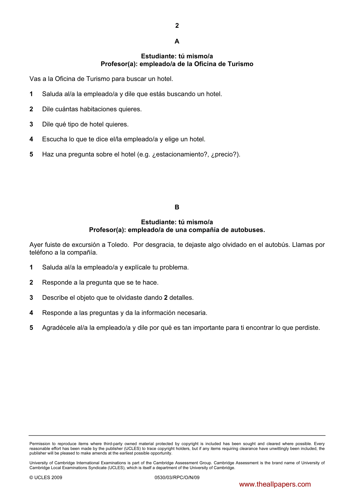 Cambridge IGCSE Spanish - Foreign Language 0530 2009 Oct/Nov Paper 3 · Variant 1 question paper, page 4 of 18