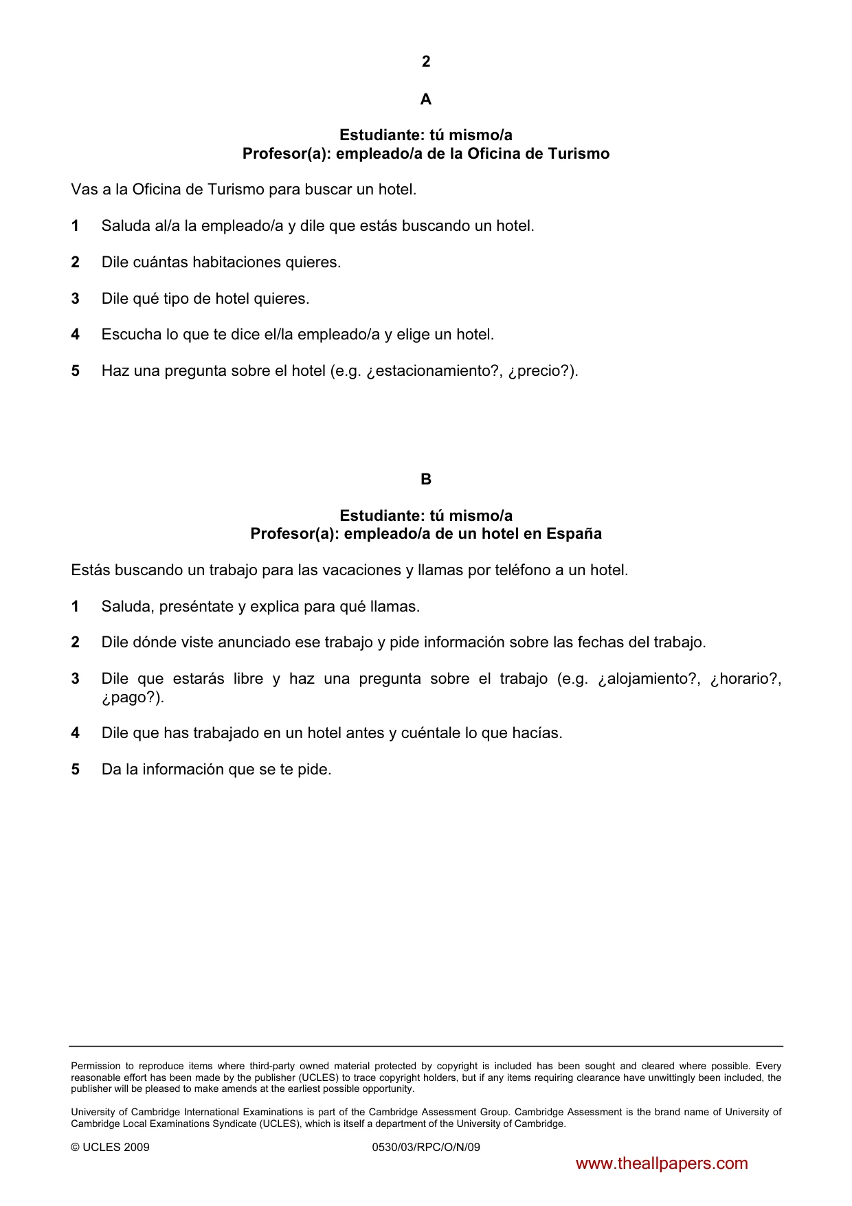 Cambridge IGCSE Spanish - Foreign Language 0530 2009 Oct/Nov Paper 3 · Variant 1 question paper, page 6 of 18
