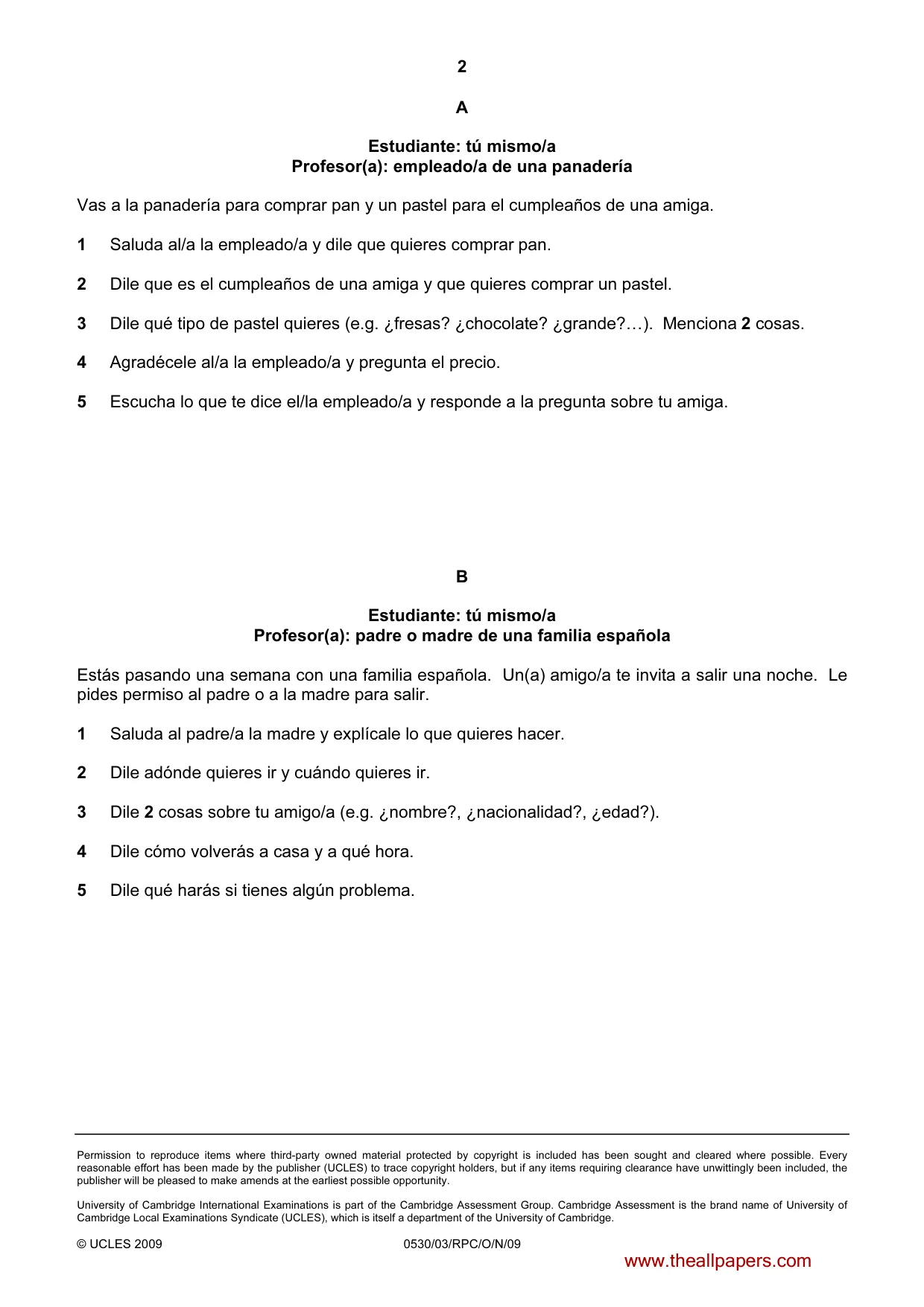Cambridge IGCSE Spanish - Foreign Language 0530 2009 Oct/Nov Paper 3 · Variant 1 question paper, page 14 of 18