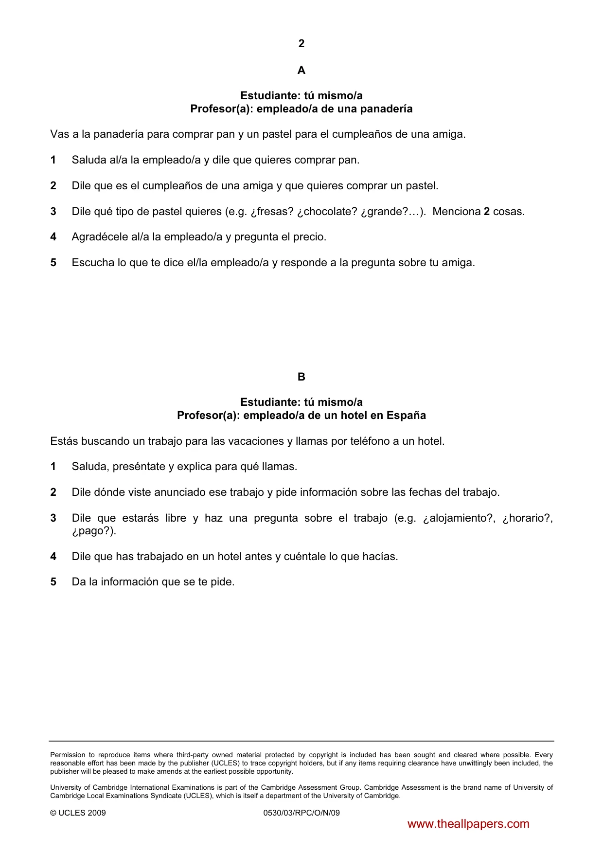 Cambridge IGCSE Spanish - Foreign Language 0530 2009 Oct/Nov Paper 3 · Variant 1 question paper, page 18 of 18