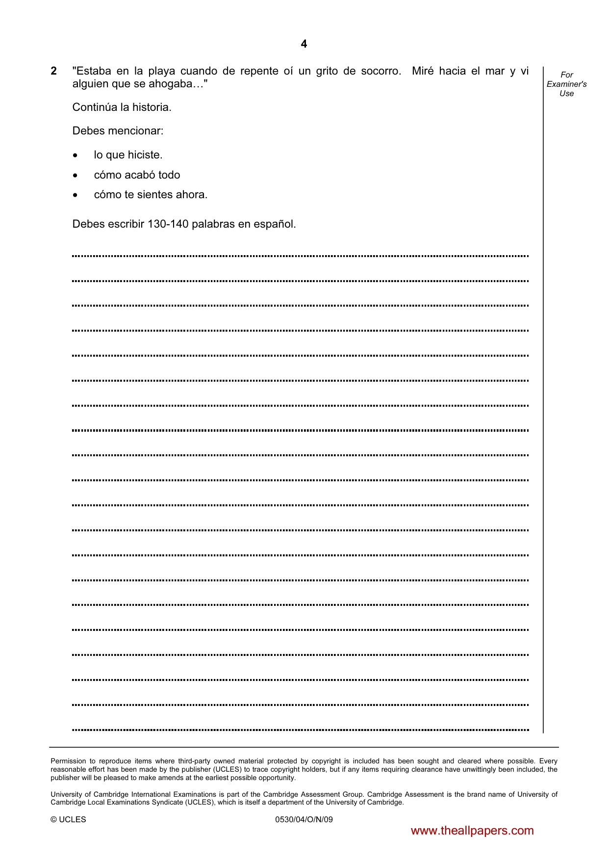 Cambridge IGCSE Spanish - Foreign Language 0530 2009 Oct/Nov Paper 4 · Variant 1 question paper, page 4 of 4