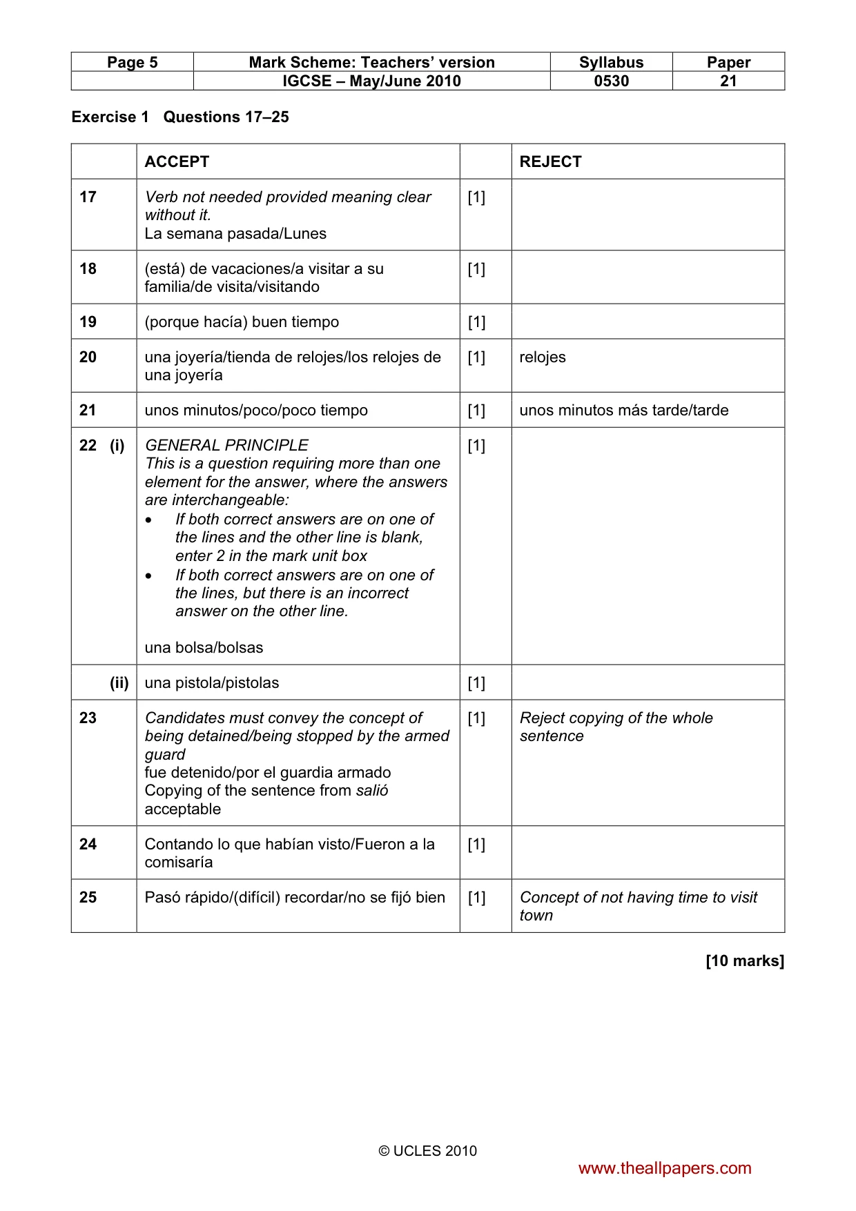 Mark scheme, page 5 of 10