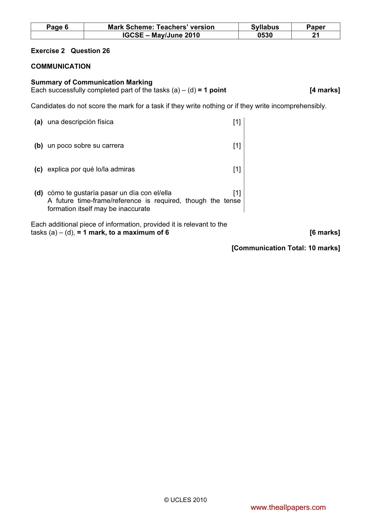 Mark scheme, page 6 of 10