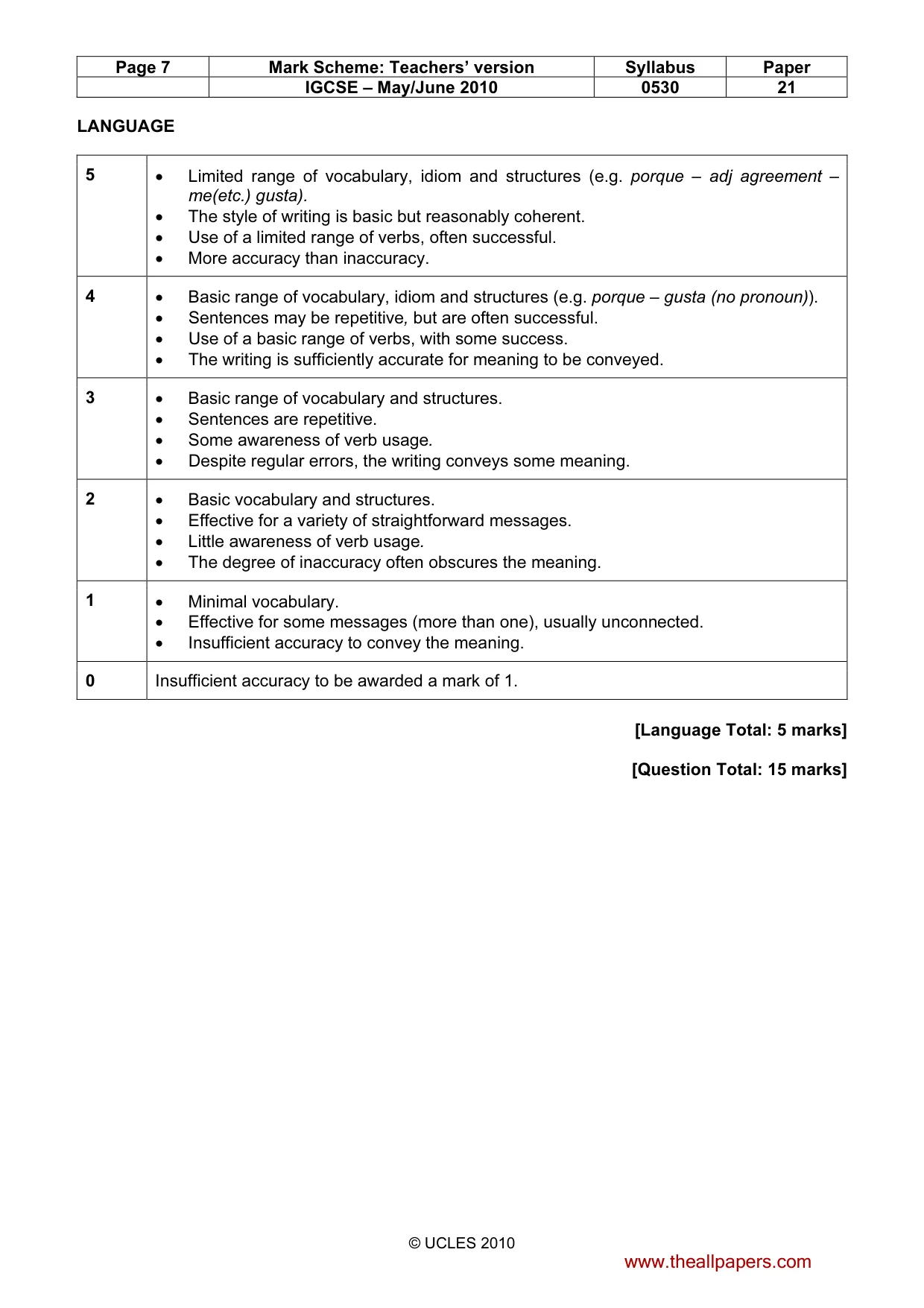 Mark scheme, page 7 of 10