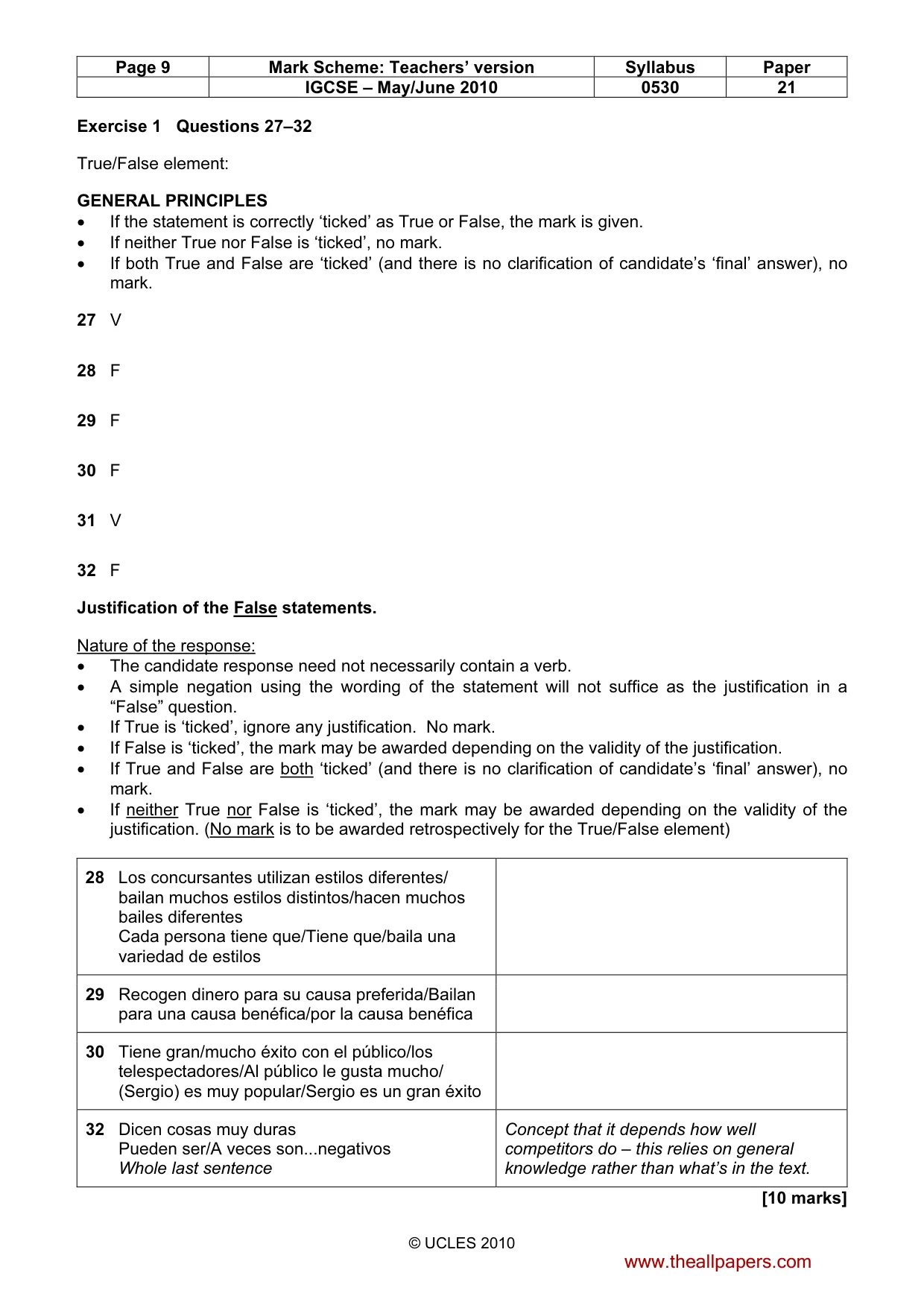 Mark scheme, page 9 of 10