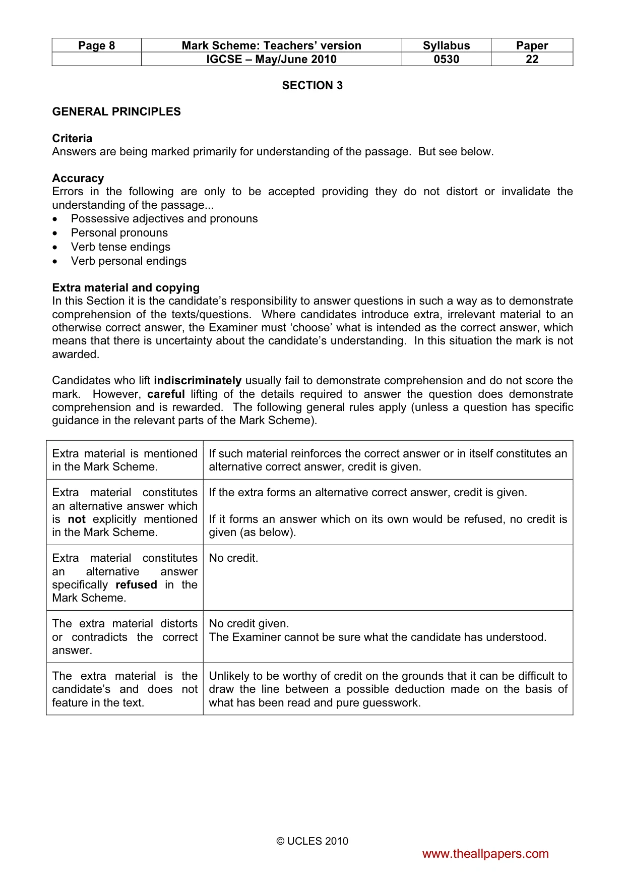 Mark scheme, page 8 of 11