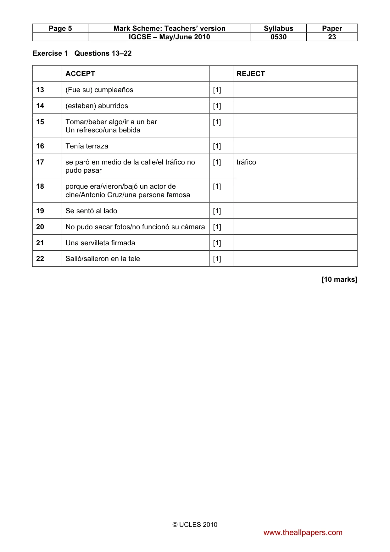 Mark scheme, page 5 of 10