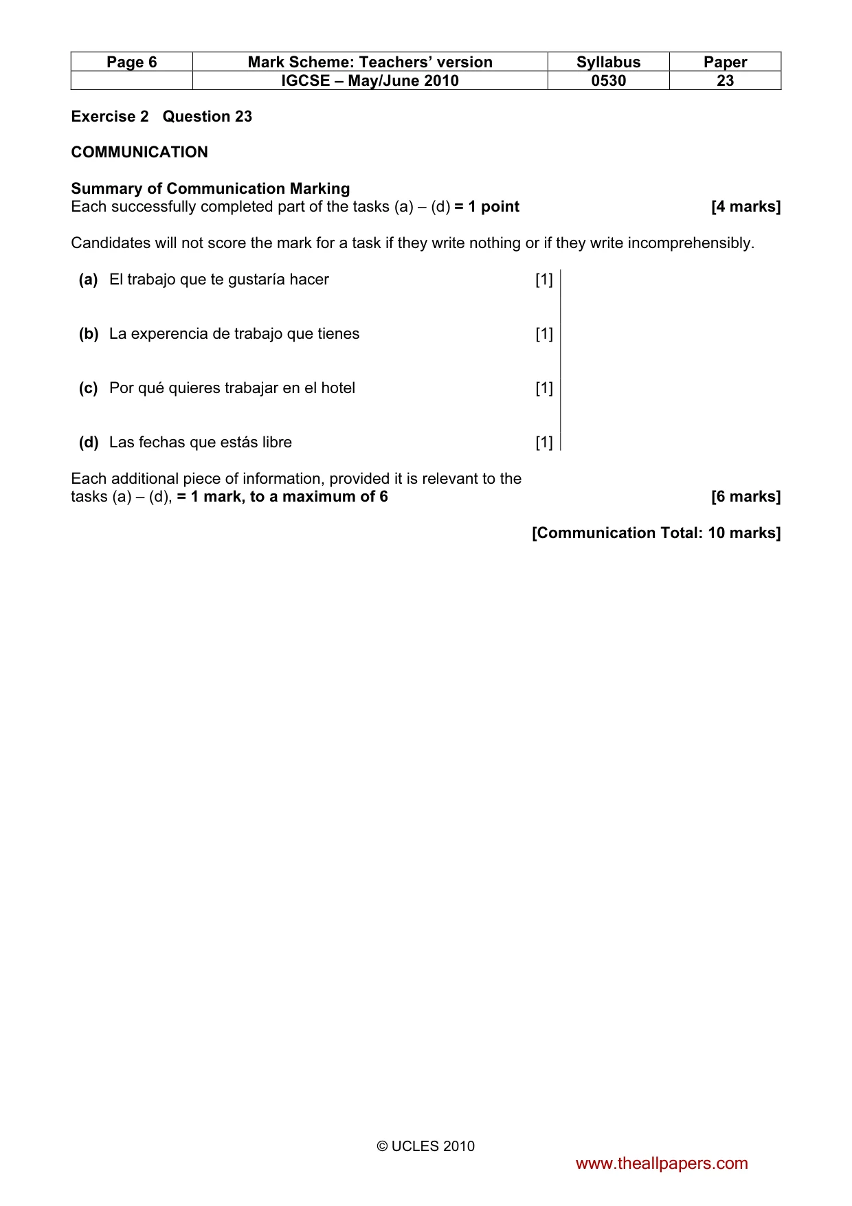 Mark scheme, page 6 of 10