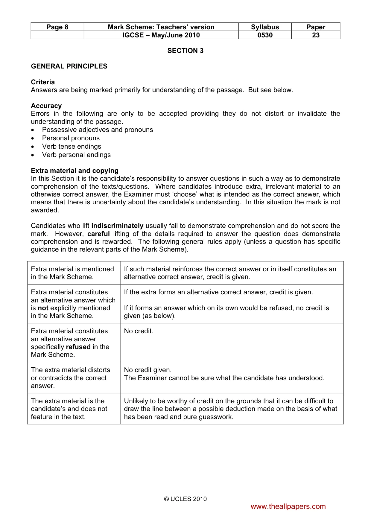 Mark scheme, page 8 of 10