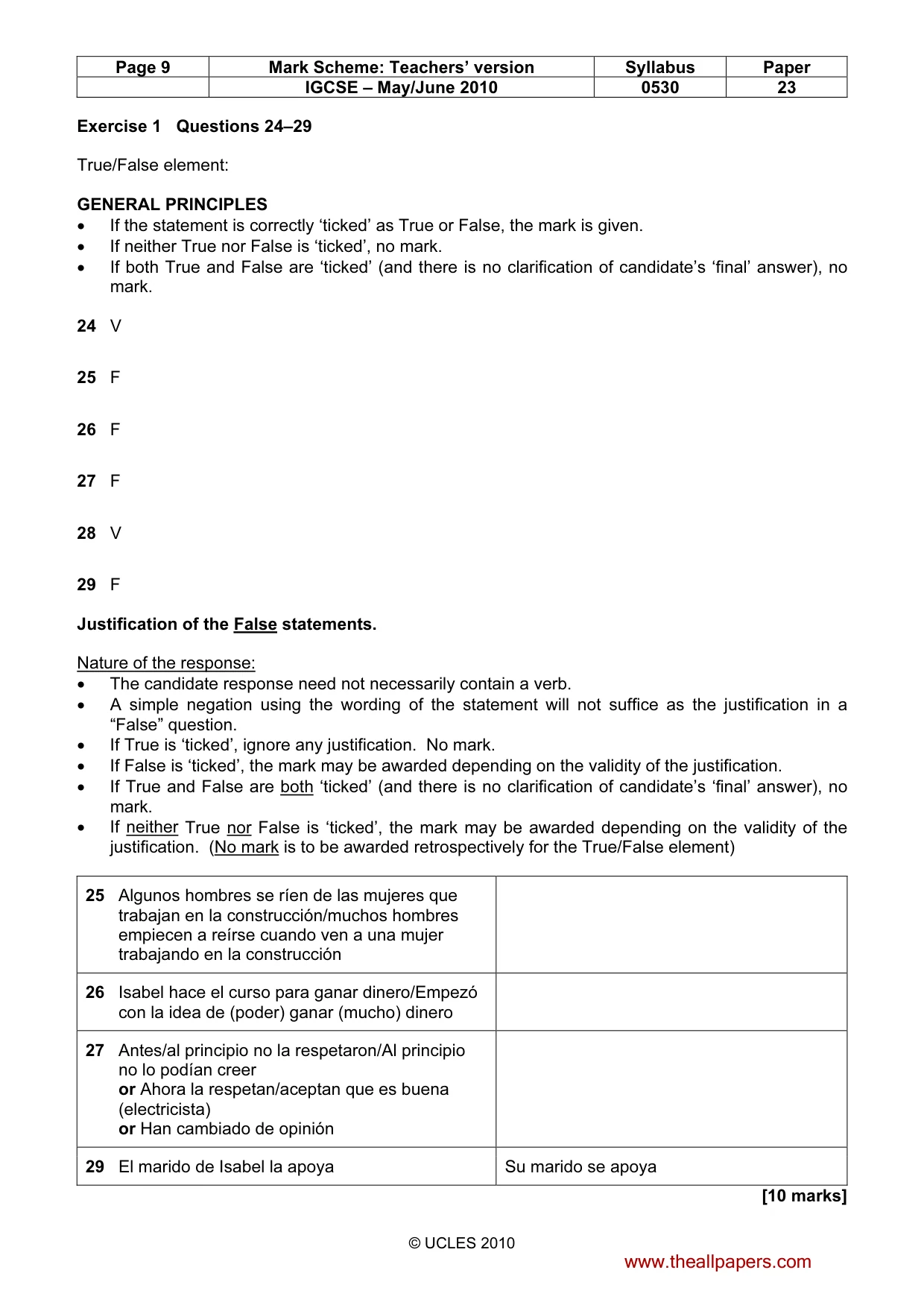 Mark scheme, page 9 of 10