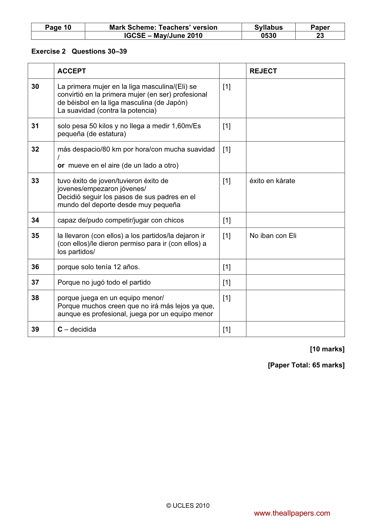 Mark scheme, page 10 of 10