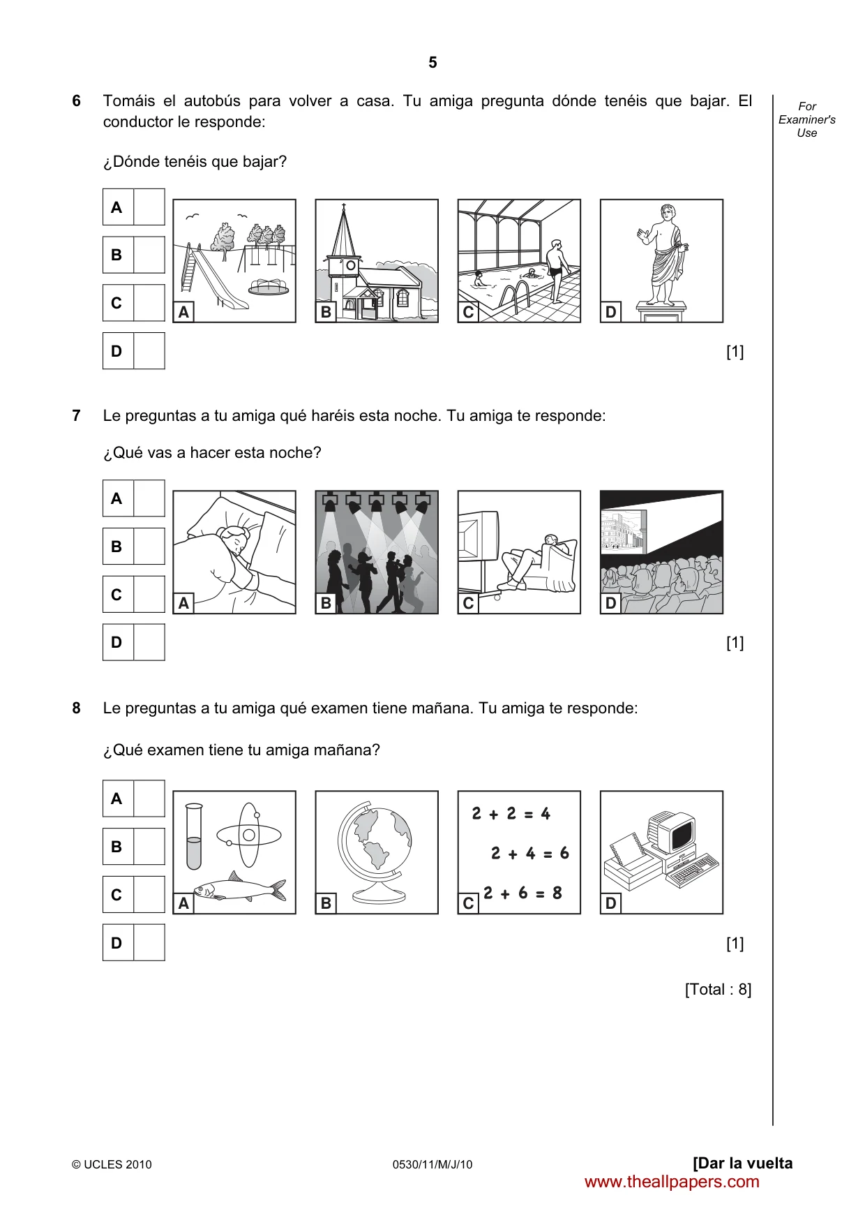 Cambridge IGCSE Spanish - Foreign Language 0530 2010 May/June Paper 1 · Variant 1 question paper, page 5 of 12