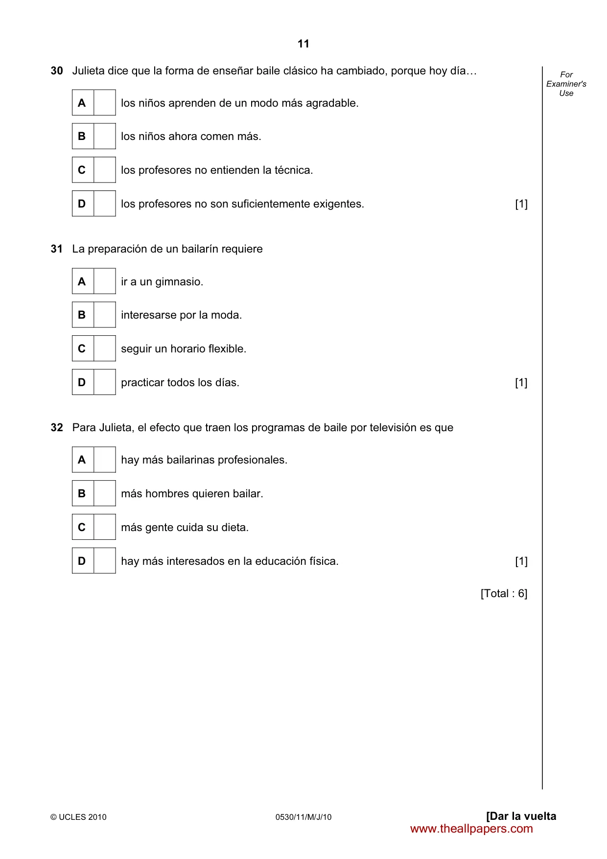 Cambridge IGCSE Spanish - Foreign Language 0530 2010 May/June Paper 1 · Variant 1 question paper, page 11 of 12